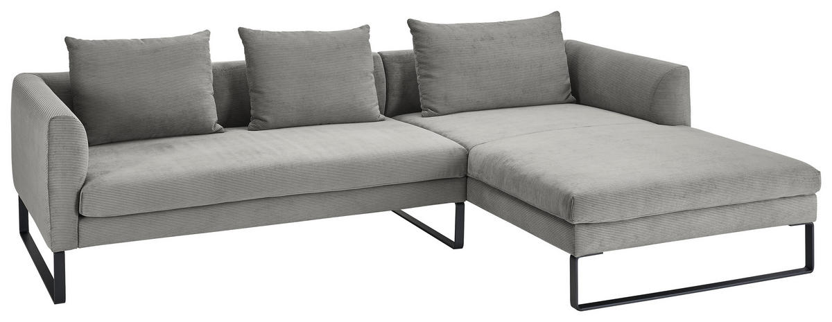ECKSOFA Dunkelgrau Cord  - Dunkelgrau/Schwarz, KONVENTIONELL, Textil/Metall (284/178cm) - Hom`in