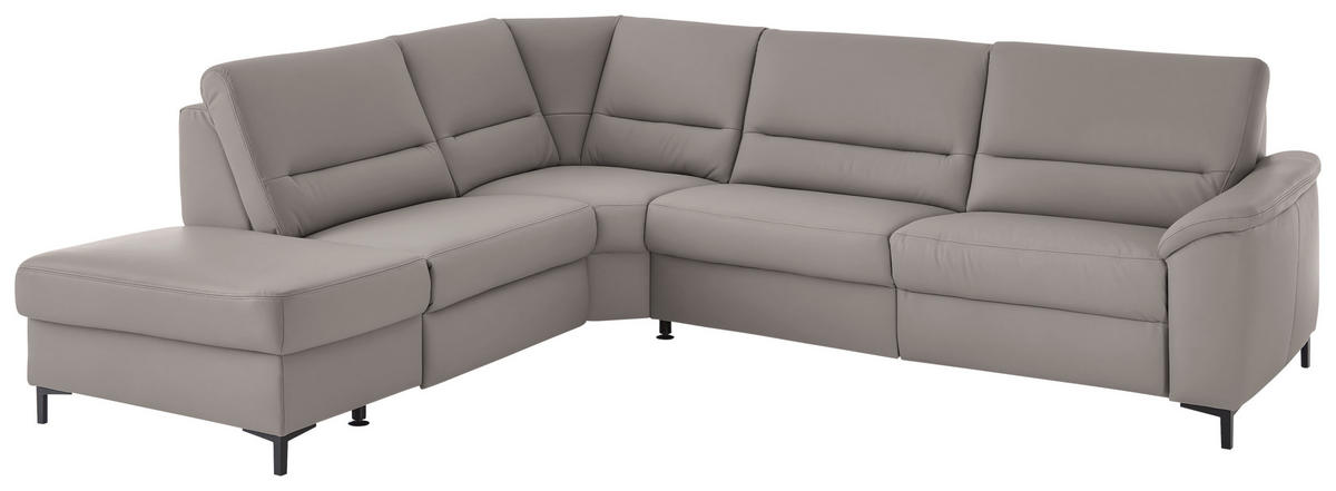 ECKSOFA  in Echtleder Hellgrau  249/290 cm  - Hellgrau/Schwarz, KONVENTIONELL, Leder/Metall (249/290cm) - Beldomo Premium