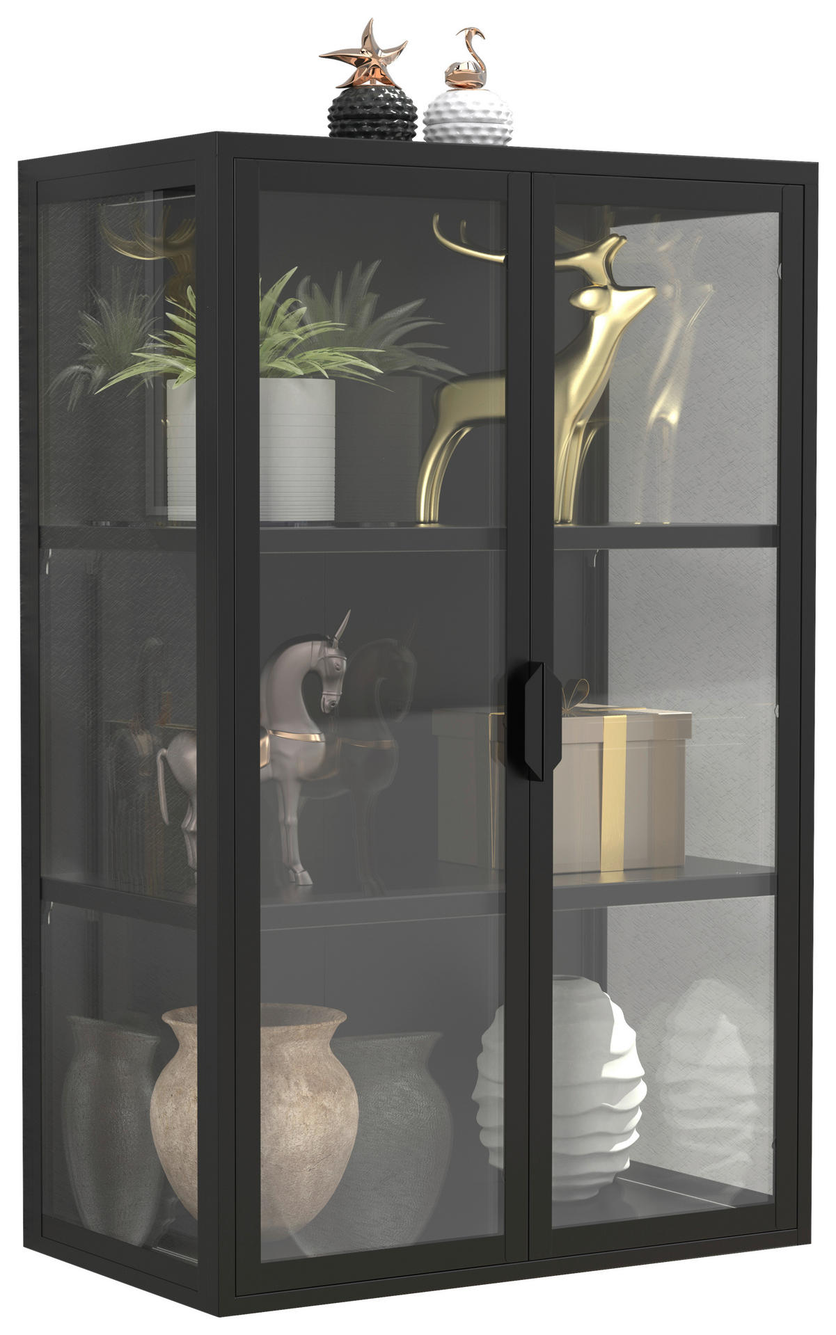 HÄNGEVITRINE in Schwarz  - Transparent/Schwarz, Design, Glas/Metall (60/95/35cm) - MID.YOU