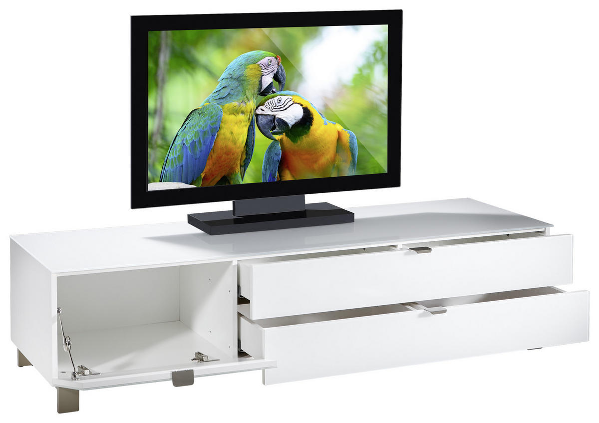 TV-ELEMENT  in 165/41,1/52,2 cm  - Weiss/Edelstahlfarben, Design, Glas/Holzwerkstoff (165/41,1/52,2cm) - Hom`in