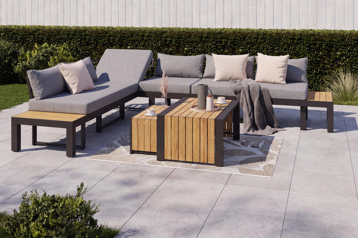 LOUNGEGARNITUR 311/246 cm Akazie Aluminium  - Anthrazit/Grau, Lifestyle, Holz/Textil (311/246cm) - Ambia Garden