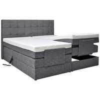 BOXSPRINGBETT 160/200 cm,  in Dunkelgrau, gepolstertes Kopfteil, Topper, motorische Verstellbarkeit, Fernbedienung, Matratzen, H3 = fest  - Dunkelgrau/Schwarz, KONVENTIONELL, Kunststoff/Textil (160/200cm) - Moderano