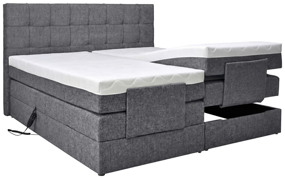 BOXSPRINGBETT 160/200 cm,  in Dunkelgrau, gepolstertes Kopfteil, Topper, motorische Verstellbarkeit, Fernbedienung, Matratzen, H3 = fest  - Dunkelgrau/Schwarz, KONVENTIONELL, Kunststoff/Textil (160/200cm) - Moderano