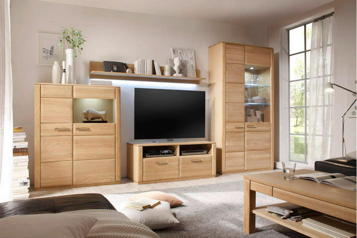 WOHNWAND  in Eichefarben  357/209/51 cm  - Eichefarben, Design, Glas/Holz (357/209/51cm) - Livetastic