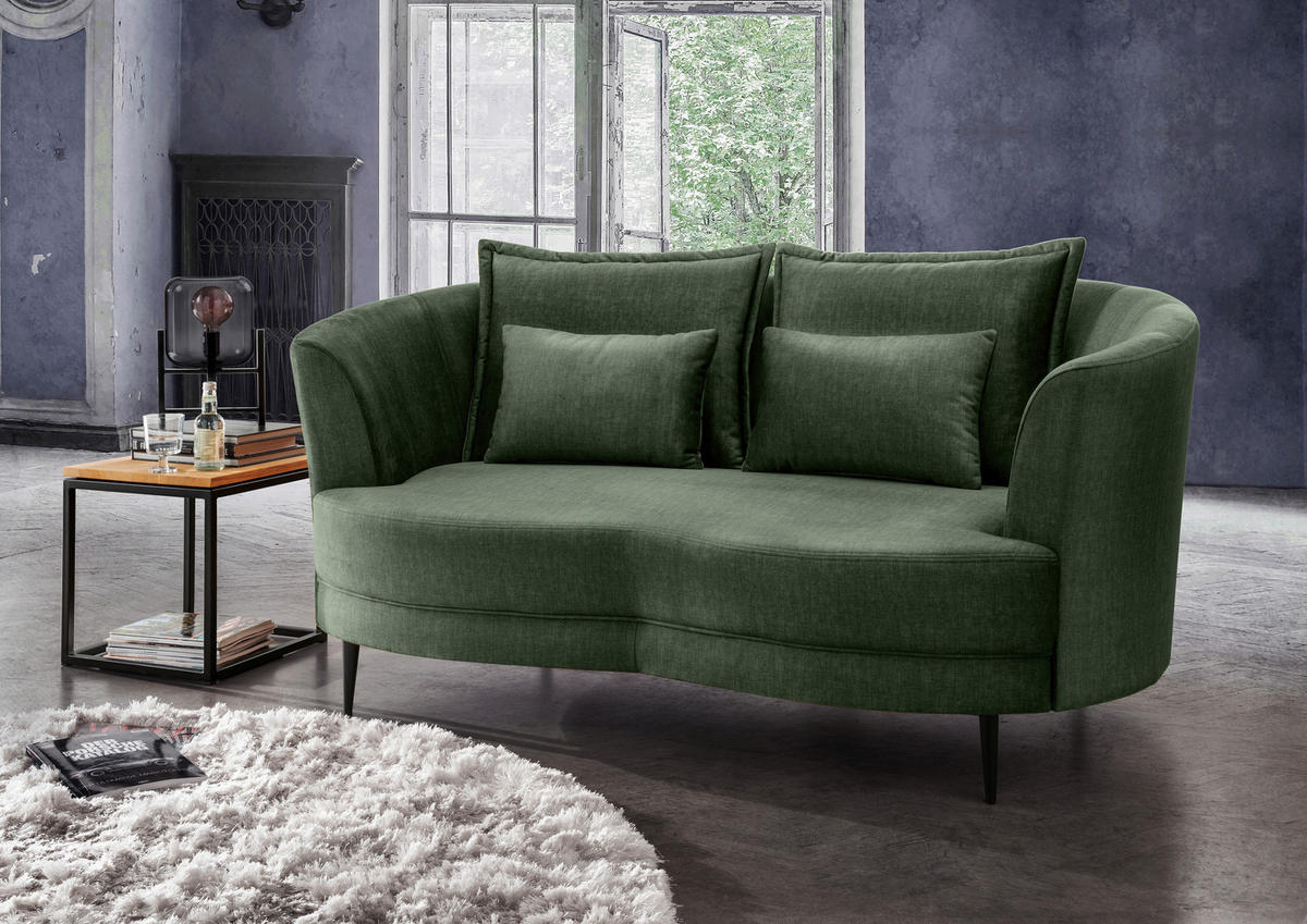 2-SITZER-SOFA Velours Dunkelgrün  - Dunkelgrün/Schwarz, MODERN, Textil/Metall (179/85/101cm) - Livetastic