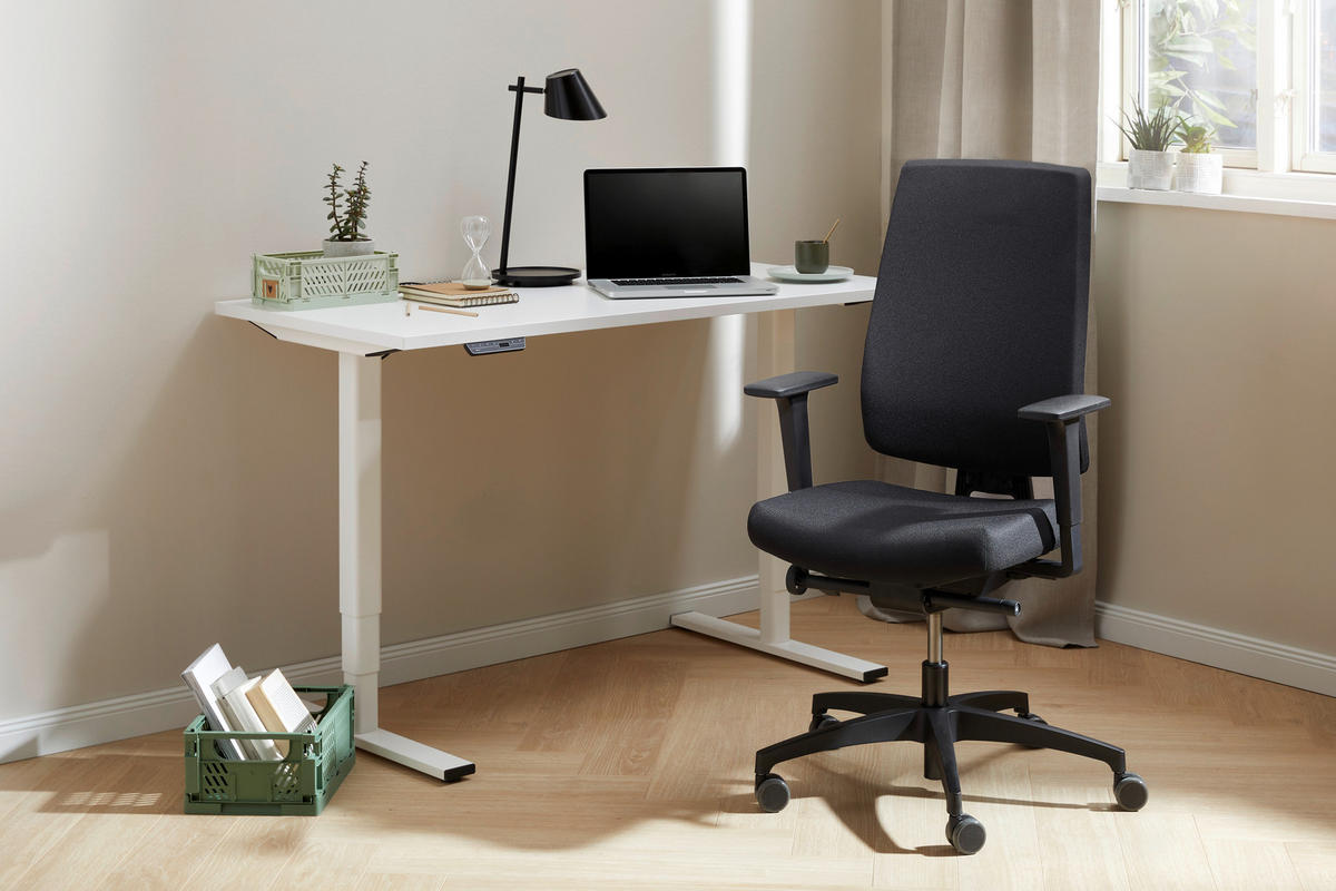 SCHREIBTISCH 135/68/56-124 cm  in Weiß  - Alufarben/Weiß, Design, Holzwerkstoff/Metall (135/68/56-124cm) - Voleo