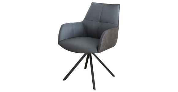 ARMLEHNSTUHL  , Typenauswahl, Sitzfläche 180° drehbar, automatische Rückholfunktion  ,  , Echtleder  - Anthrazit/Schwarz, Design, Leder/Textil (59,5/87,5/69cm) - Novel