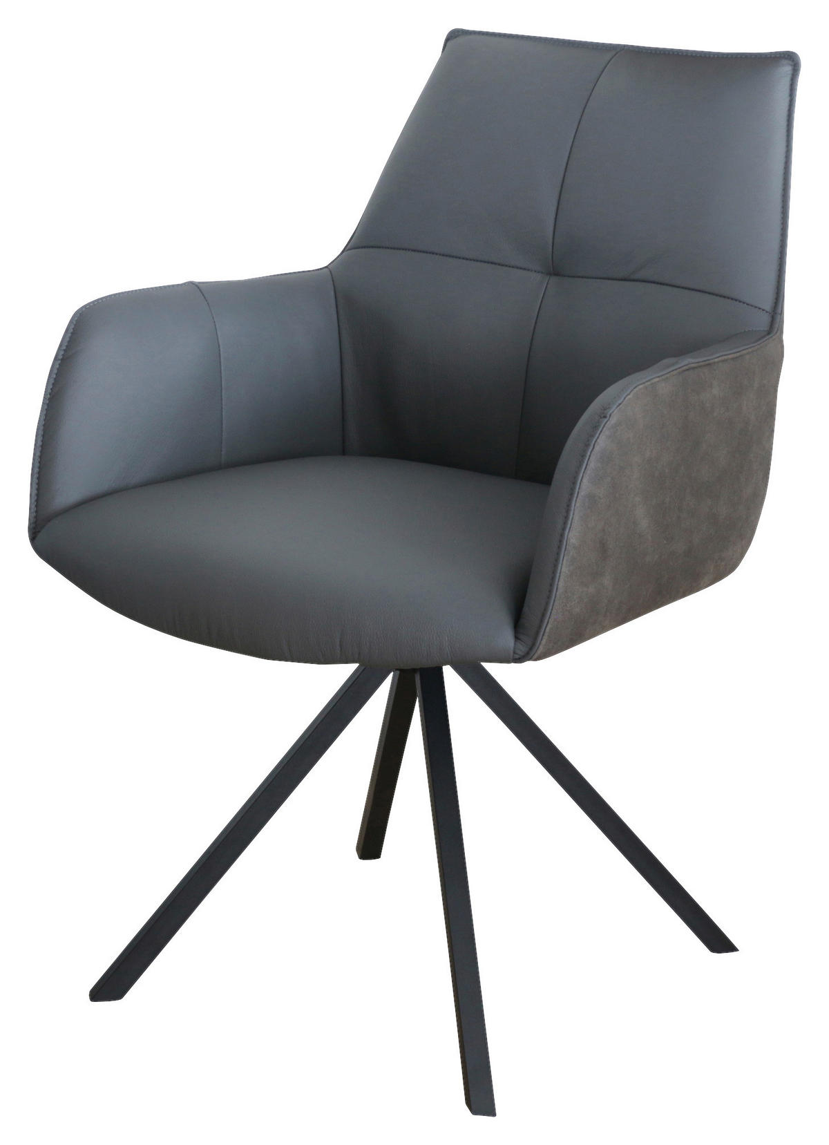 ARMLEHNSTUHL drehbar  in Eisen Echtleder pigmentiert  - Anthrazit/Schwarz, Design, Leder/Textil (59,5/87,5/69cm) - Novel