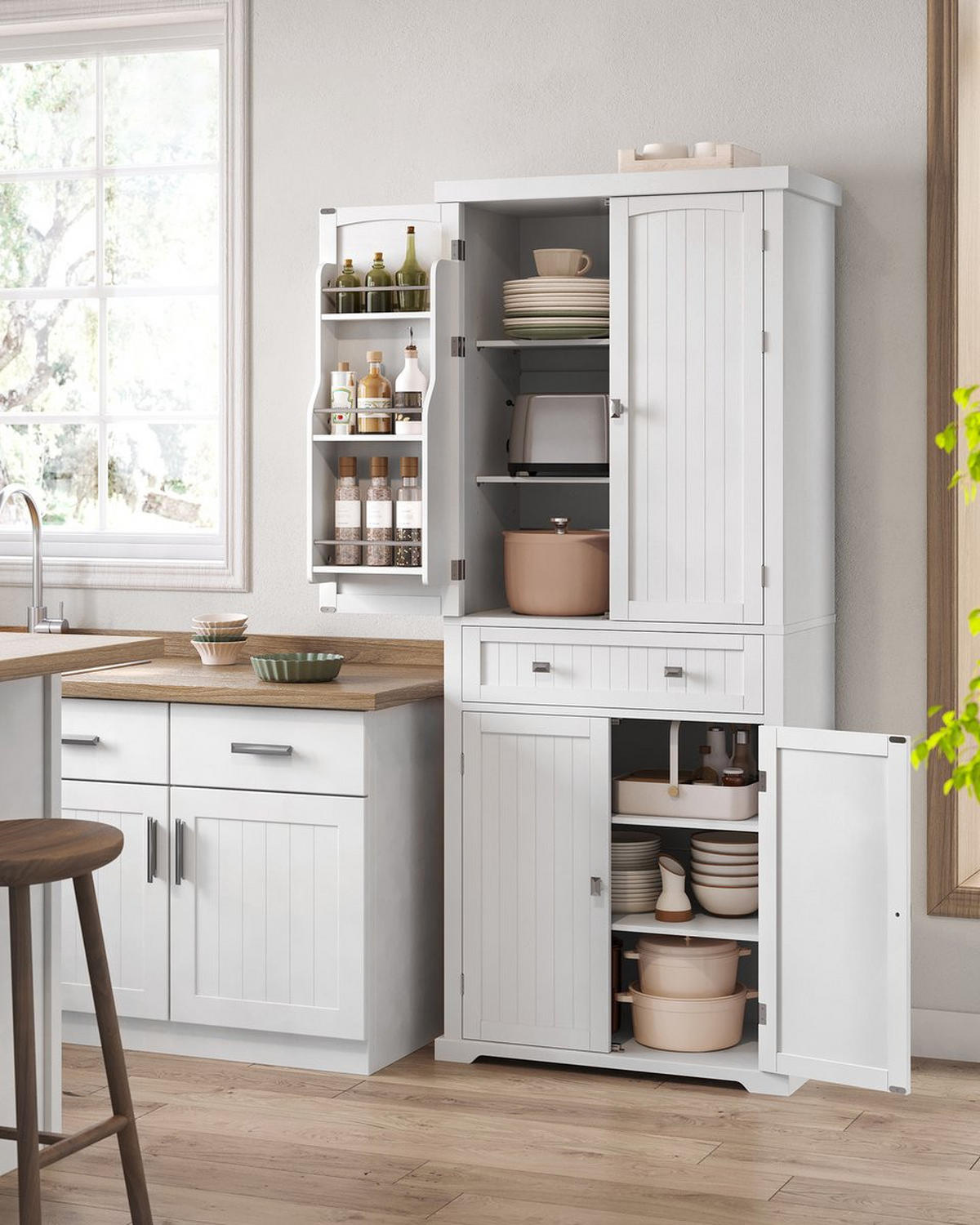 MEHRZWECKSCHRANK 76/182,1/40 cm,  in Weiß  - Weiß/Nickelfarben, Trend, Holzwerkstoff/Metall (76/182,1/40cm) - Boxxx