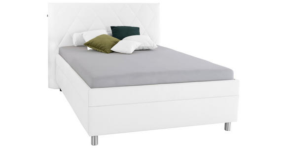 POLSTERBETT Matratze, gepolstertes Kopfteil, Lattenrost, Bettkasten 140/200 cm  in Weiß  - Birkefarben/Silberfarben, KONVENTIONELL, Holz/Textil (140/200cm) - Esposa