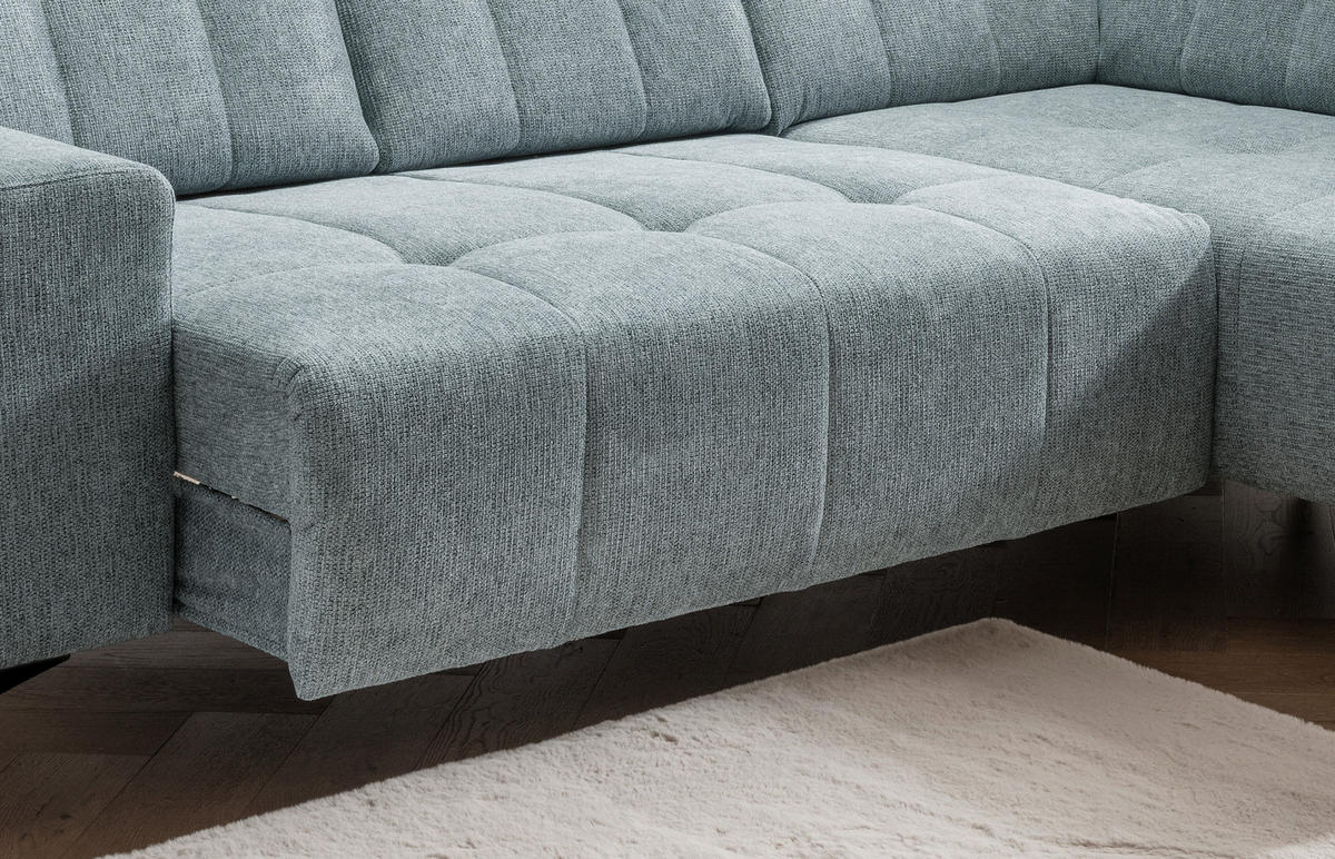 ECKSOFA in Chenille Mintgrün  - Schwarz/Mintgrün, Modern, Textil/Metall (261/200cm) - Livetastic