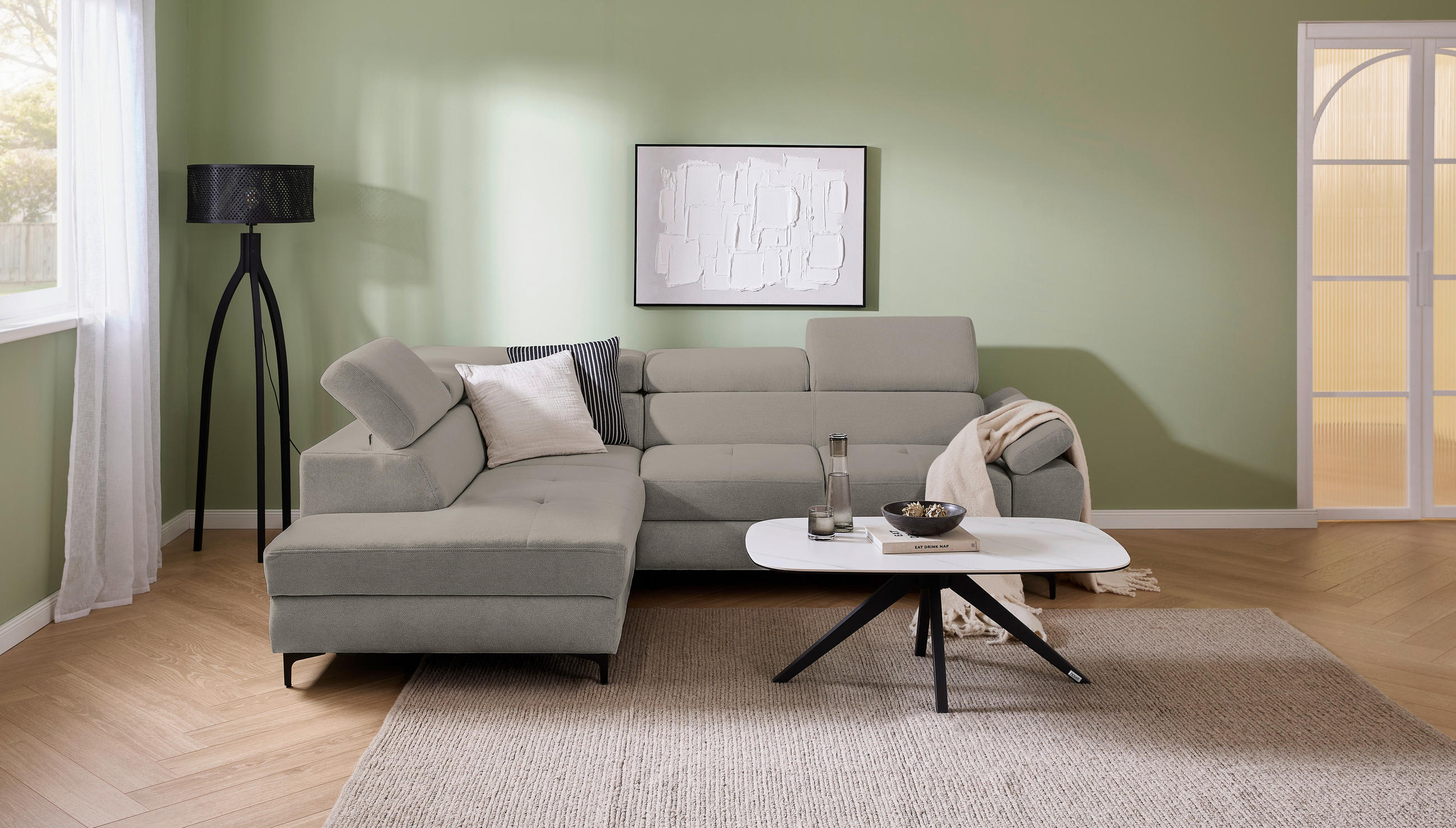 ECKSOFA in Flachgewebe Dunkelgrau  - Dunkelgrau/Schwarz, Design, Textil/Metall (206/266cm) - Stylife