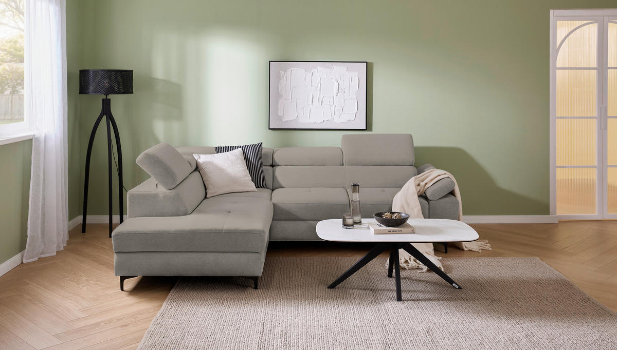 ECKSOFA inkl. Funktion COMBO Dunkelgrau Flachgewebe  - Dunkelgrau/Schwarz, Design, Textil/Metall (206/266cm) - Stylife