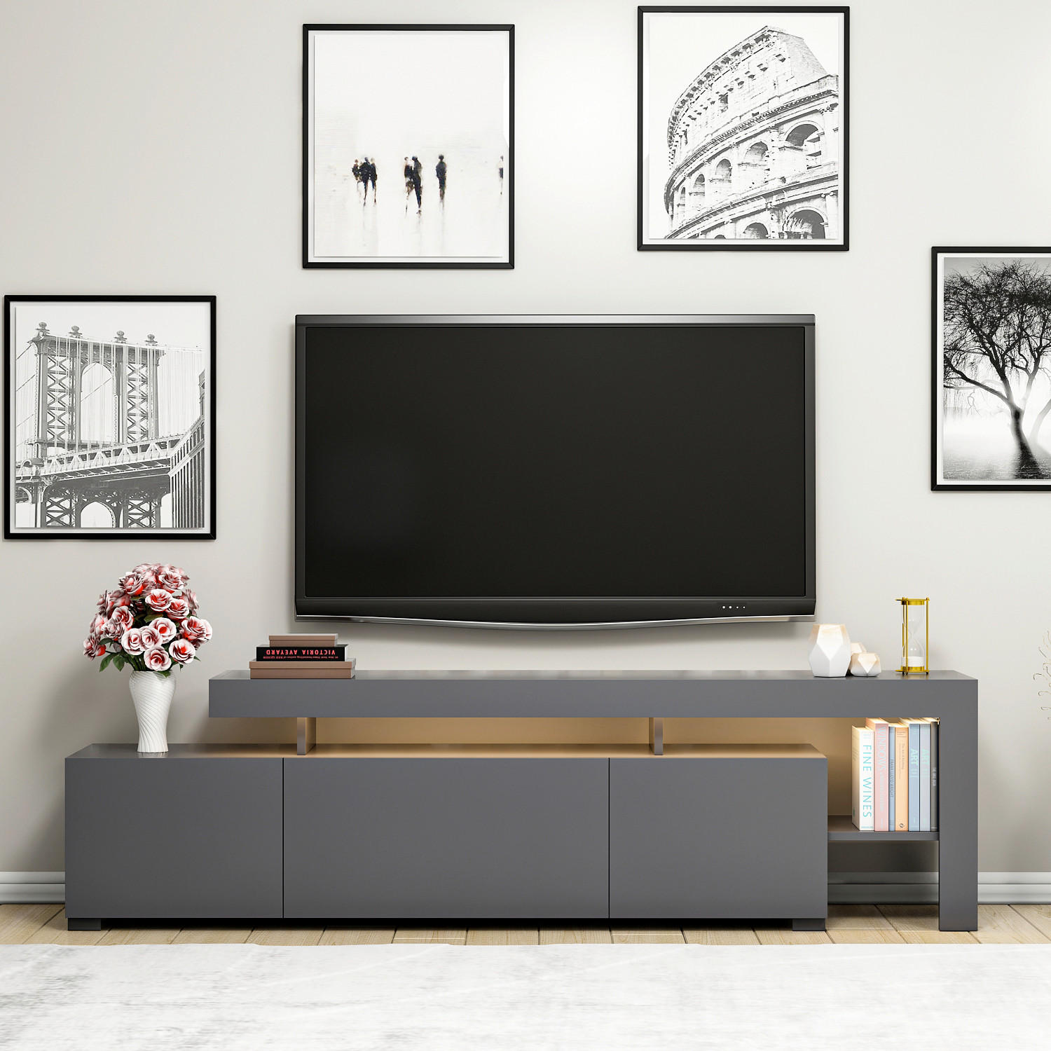 LOWBOARD Beliz TV-Schrank  in 192/53/37 cm  - Anthrazit, Design, Holzwerkstoff (192/53/37cm) - Livetastic