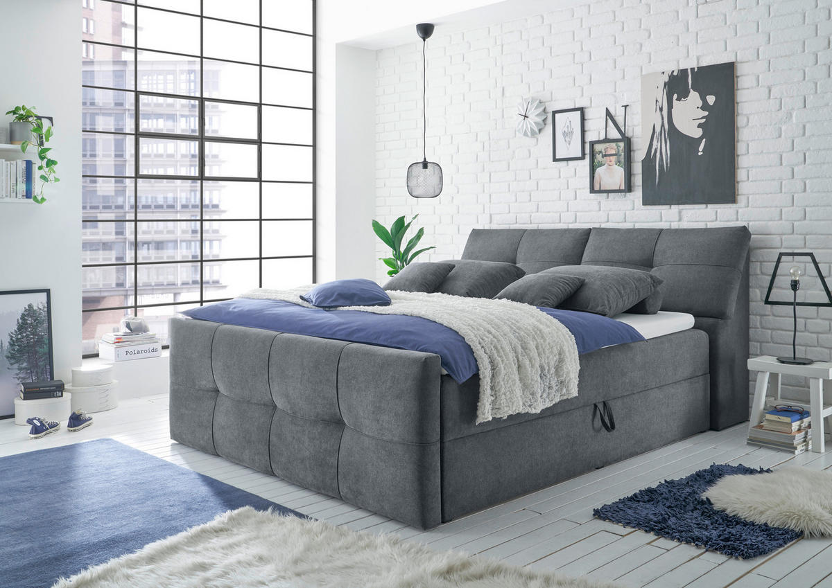 BOXSÄNG 180/200 cm  i antracit  - svart/antracit, Modern, trämaterial/textil (180/200cm) - MID.YOU