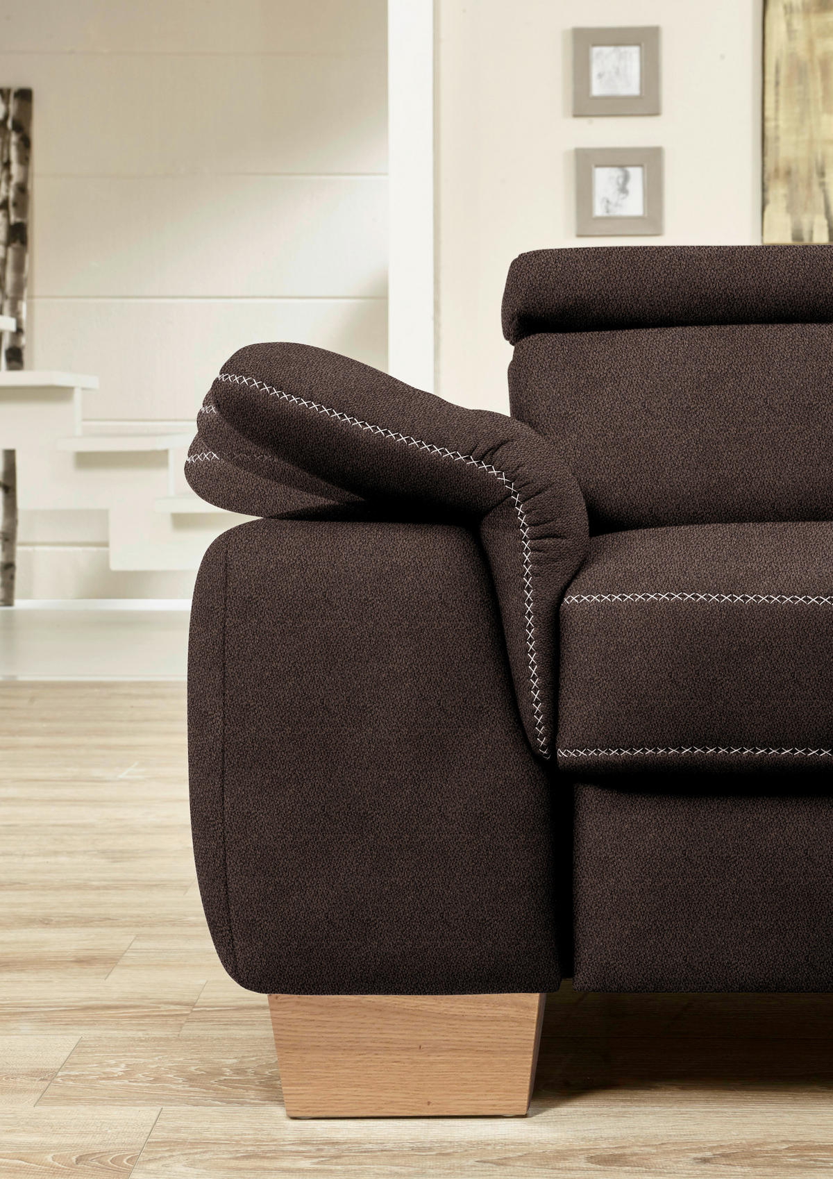 ECKSOFA in Mikrofaser Dunkelbraun  - Eichefarben/Dunkelbraun, Natur, Holz/Textil (226/273cm) - Beldomo System