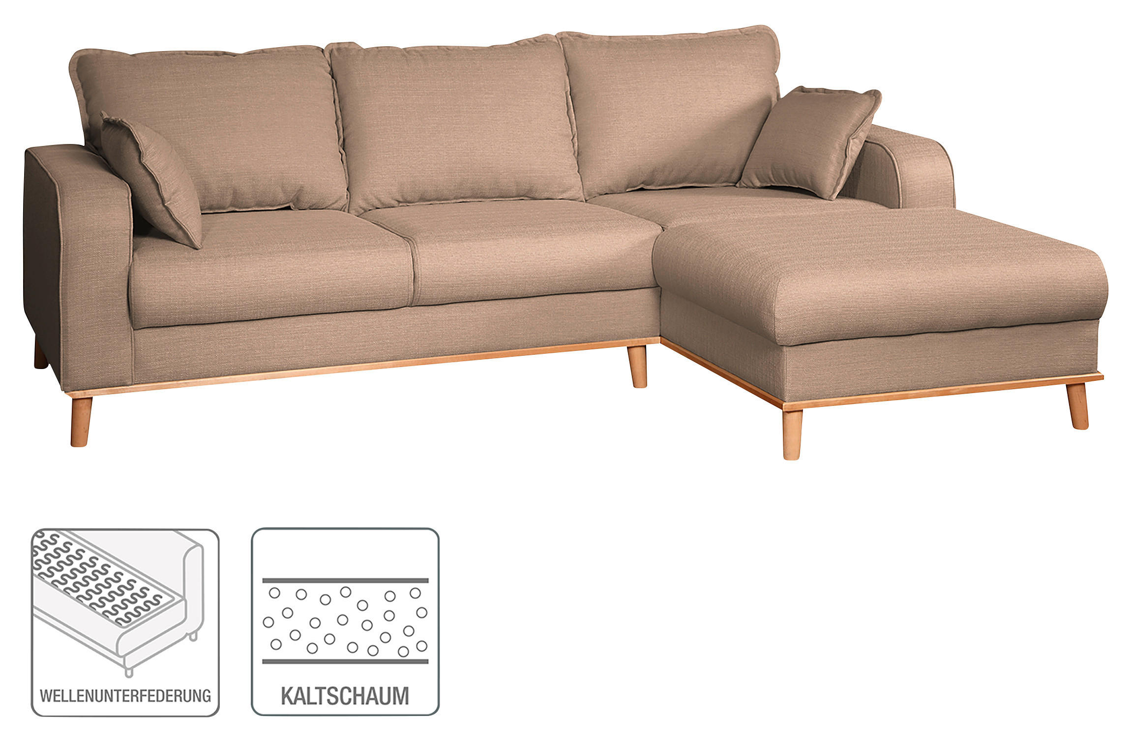 ECKSOFA Beata Cappuccino Mikrofaser  - Wengefarben/Cappuccino, Design, Holz/Textil (230/150cm) - Livetastic
