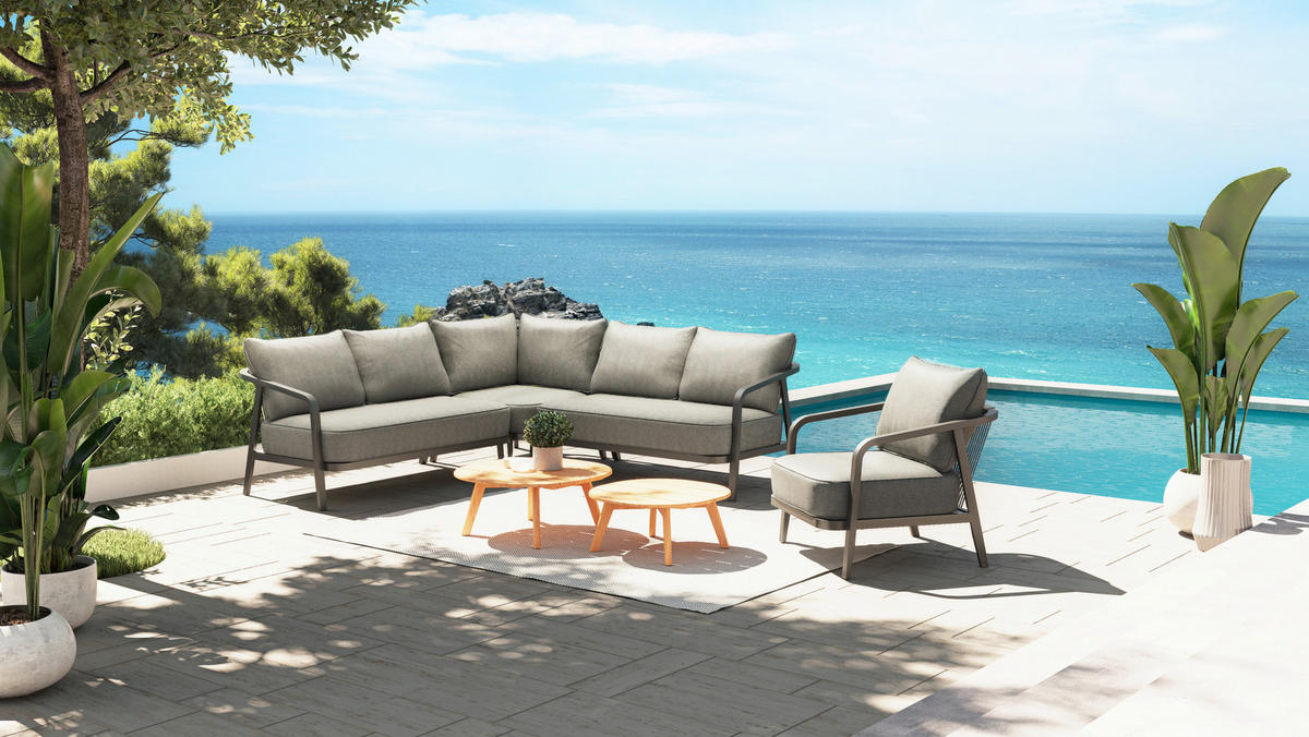 LOUNGEGARNITUR  - Anthrazit, Basics, Textil/Metall (224/88/224cm) - Tierra Outdoor