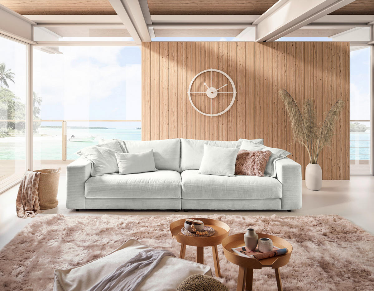 3-SITZER-SOFA in Cord Weiss  - Weiss/Schwarz, Design, Kunststoff/Textil (290/86/127cm) - Lomoco