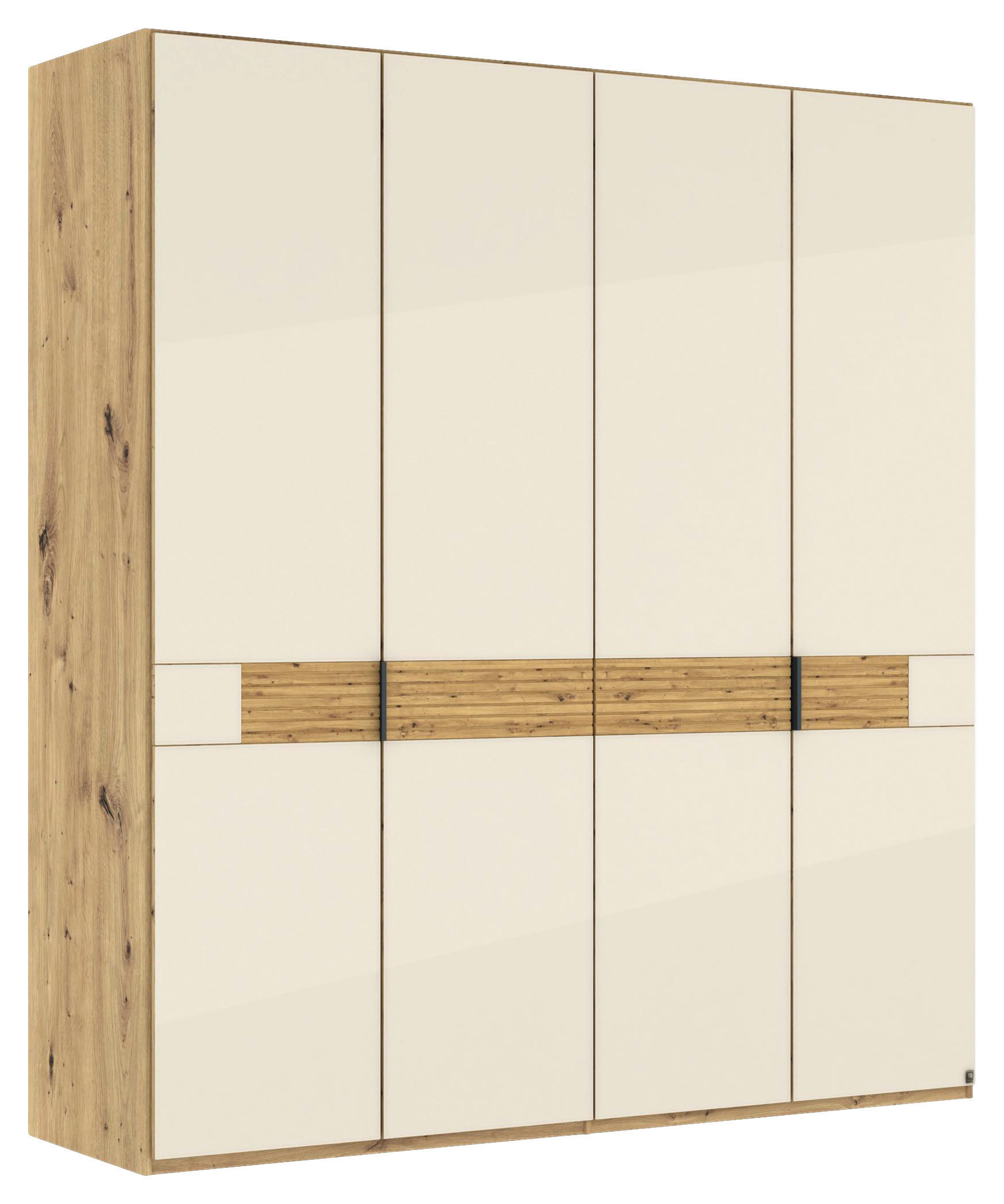 DREHTÜRENSCHRANK 200/216/58 cm,  in Champagner, Eiche Bianco, 4 Tür(en)  - Schieferfarben/Eiche Bianco, Design, Glas/Holz (200/216/58cm) - Musterring