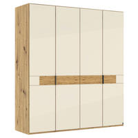 DREHTÜRENSCHRANK 200/216/58 cm,  in Champagner, Eiche Bianco, 4 Tür(en)  - Schieferfarben/Eiche Bianco, Design, Glas/Holz (200/216/58cm) - Musterring