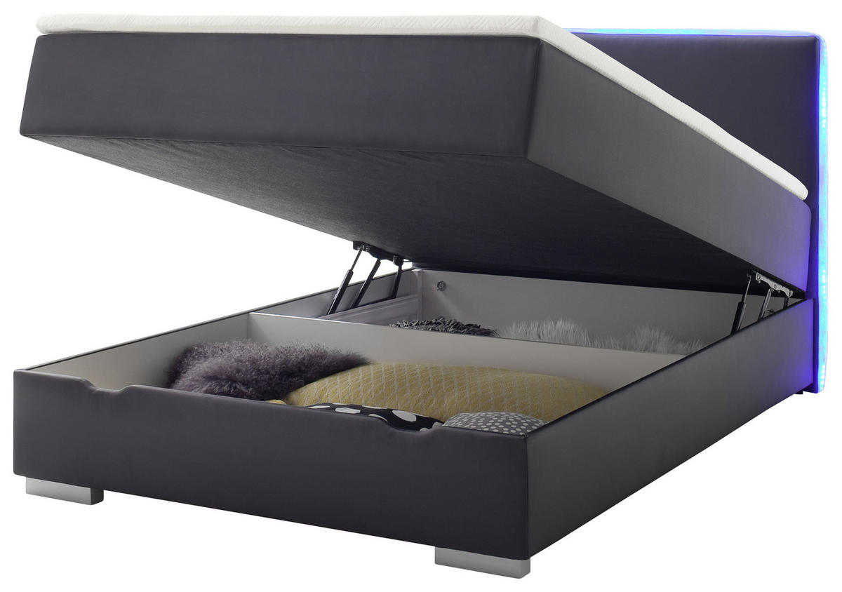 BOXSPRINGBETT 140/200 cm  in Schwarz  - Silberfarben/Schwarz, MODERN, Kunststoff/Textil (140/200cm) - Livetastic