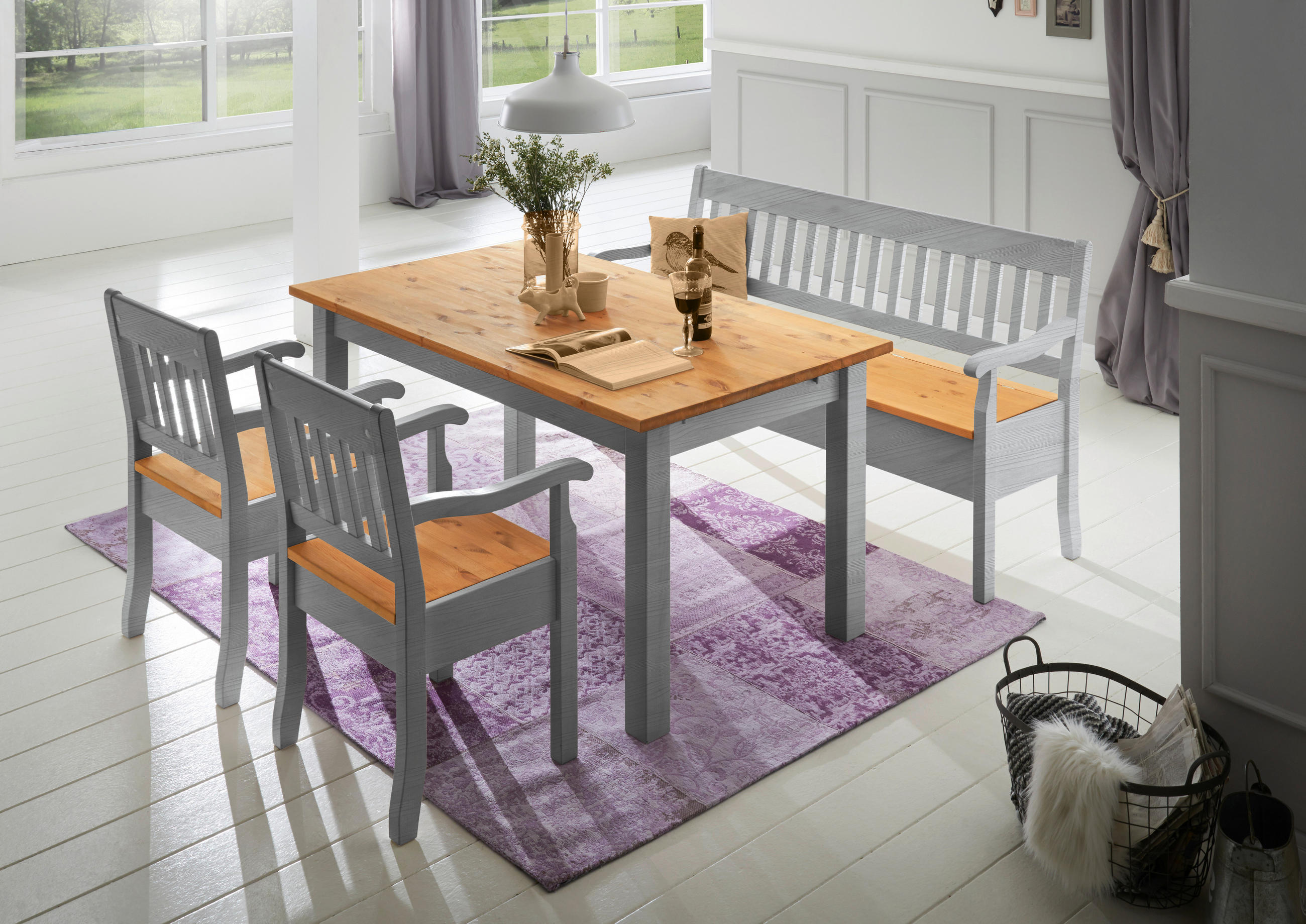 ESSTISCH in Holz 140/90/78 cm  - Laugenfarbig/Grau, ROMANTIK / LANDHAUS, Holz (140/90/78cm) - Boxxx