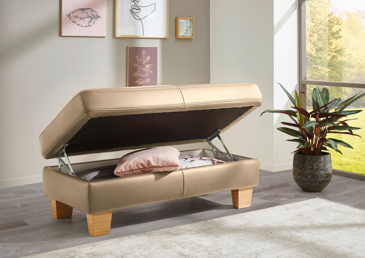 ECKSOFA in Echtleder Beige  - Eiche Bianco/Beige, Konventionell, Leder/Holz (257/235cm) - Valdera