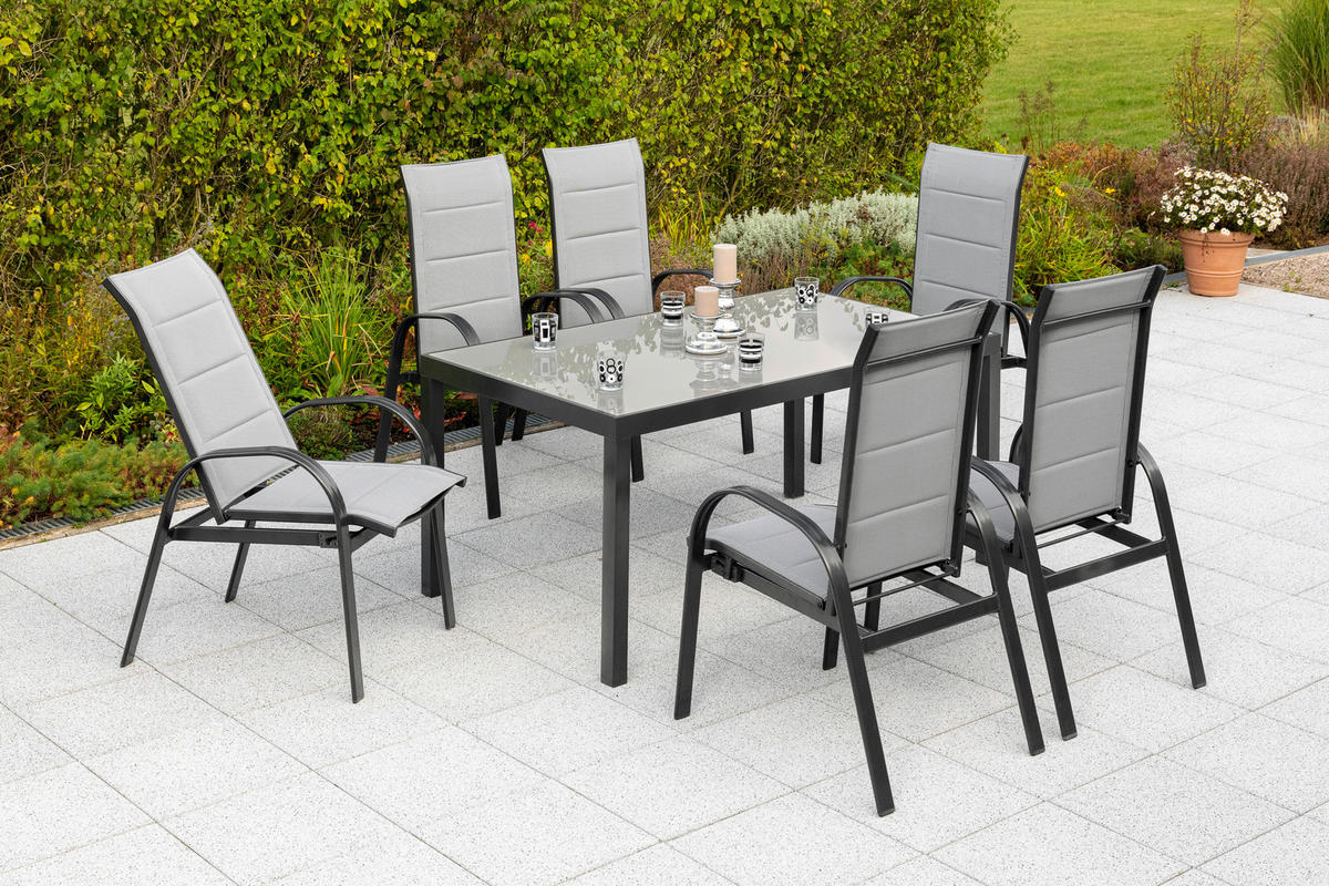 GARTENSET 7-teilig  - Graphitfarben/Grau, MODERN, Textil/Metall - Gardenson