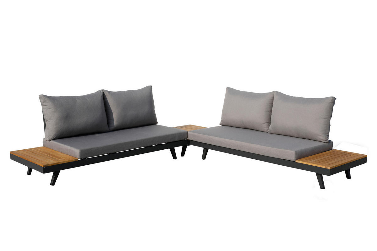 ENSEMBLE LOUNGE  175/175 cm   - Anthrazit/Silberfarben, Basics, Holz/Textil (175/175cm) - Gardenson