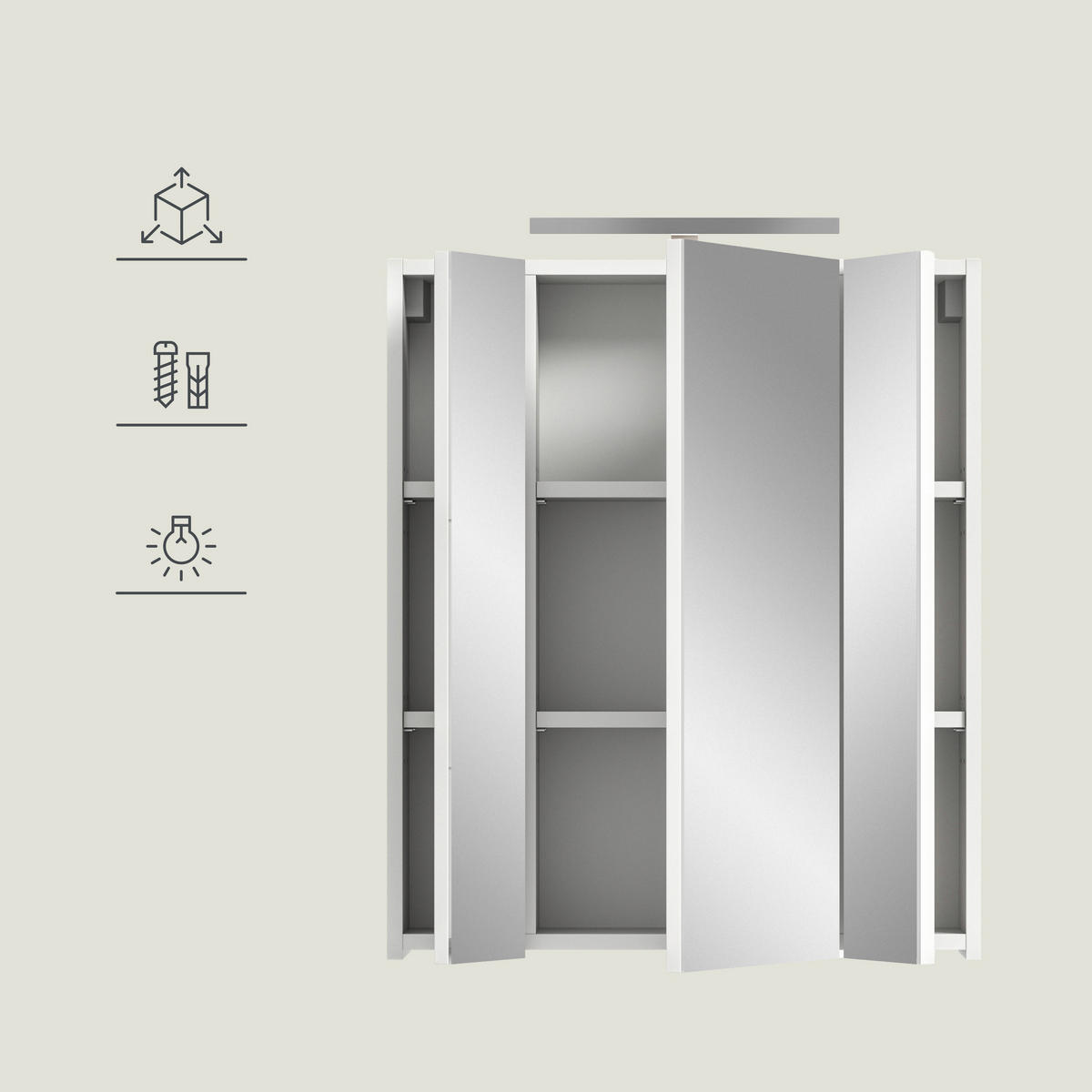 SPIEGELSCHRANK 60/55/46 cm  - Weiß Hochglanz/Weiß, MODERN, Holzwerkstoff (60/55/46cm) - MID.YOU