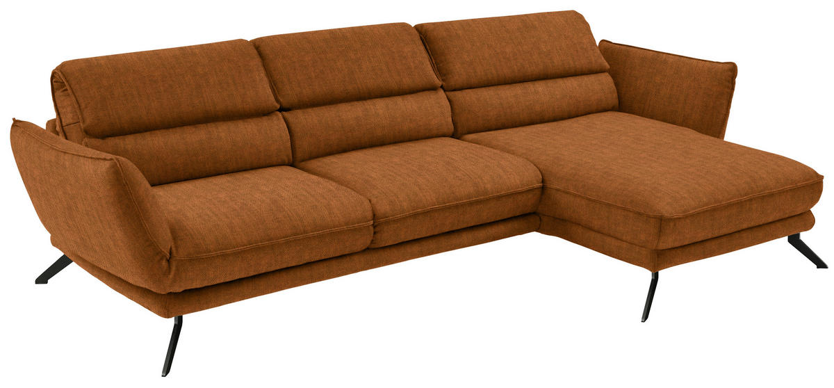 ECKSOFA in Velours Cognac  - Cognac/Schwarz, Design, Textil/Metall (283/153cm) - Valdera
