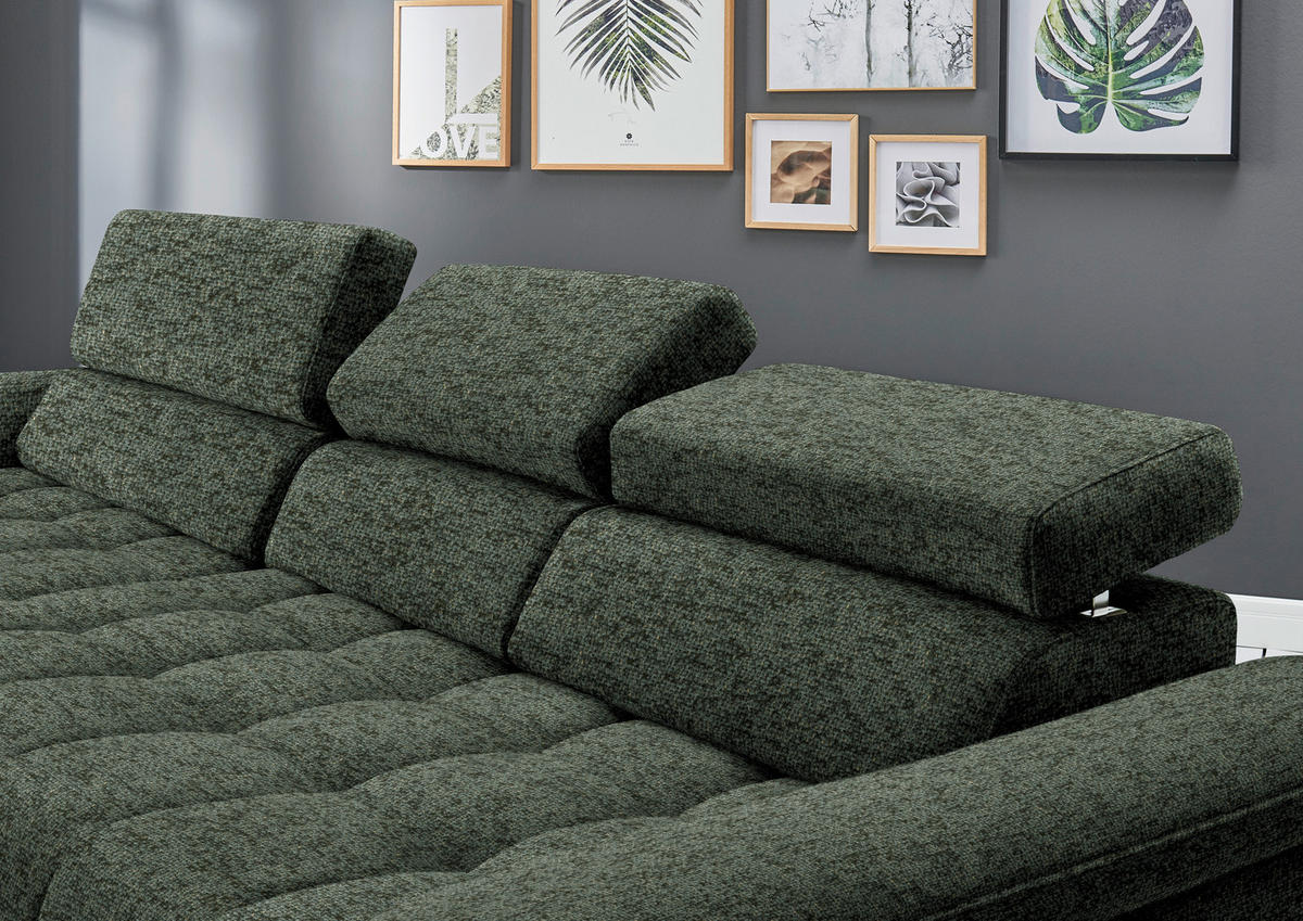 ECKSOFA in Chenille Grün  190/329 cm  - Schwarz/Grün, Design, Textil/Metall (190/329cm) - Beldomo Style