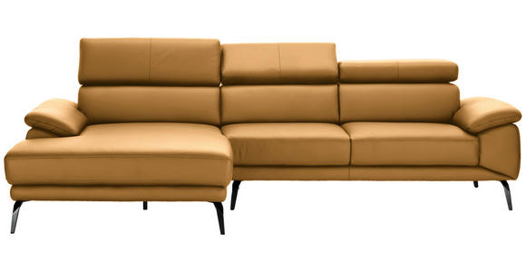 ECKSOFA in Echtleder Senfgelb  - Senfgelb/Schwarz, Design, Leder/Metall (187/295cm) - Novel