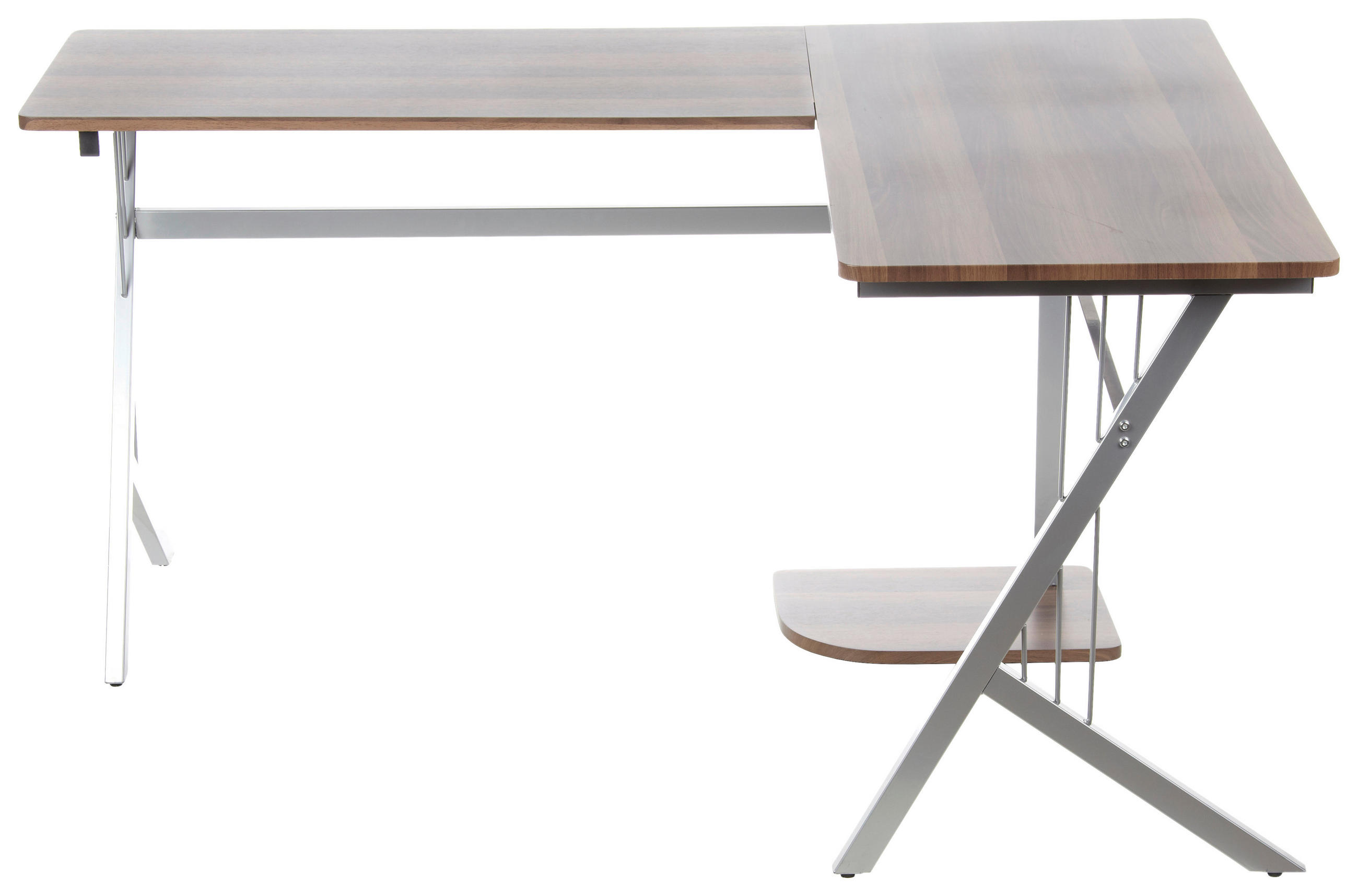 ECKSCHREIBTISCH 155/130/76 cm  in Silberfarben, Walnussfarben  - Silberfarben/Walnussfarben, Basics, Holzwerkstoff/Metall (155/130/76cm) - MID.YOU