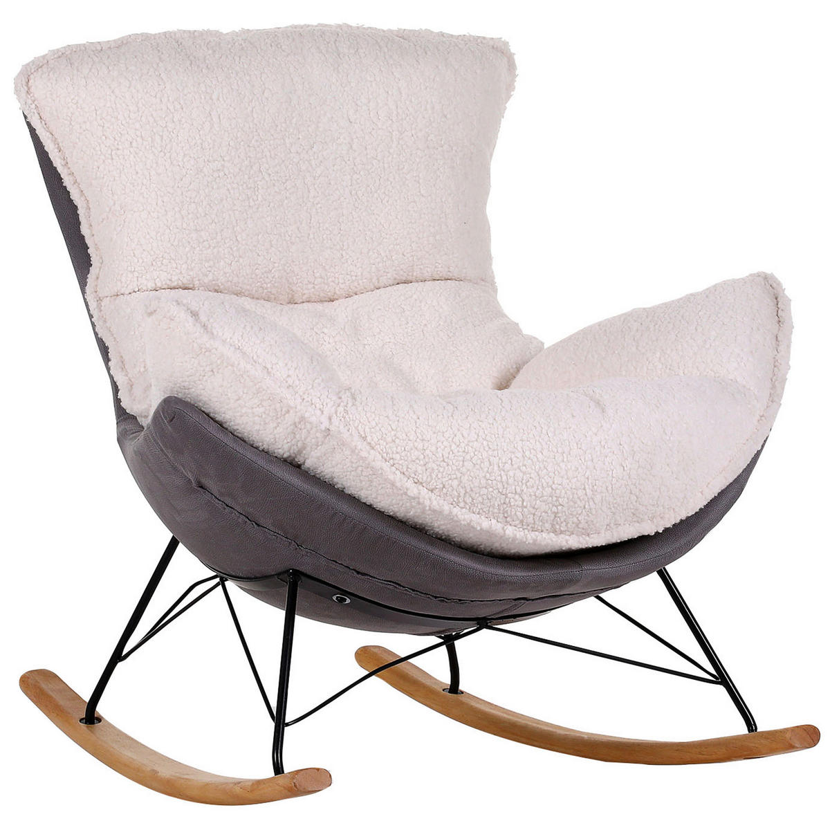 FOTOLIU BALANSOAR in textil gri, alb  - alb/gri, Natur, lemn/metal (85/90/100cm) - Ambia Home