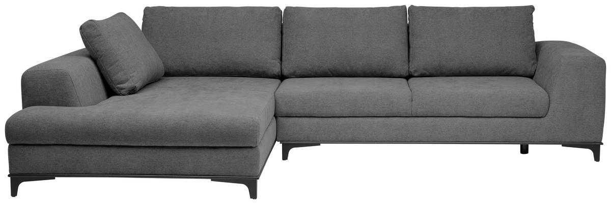 ECKSOFA inkl. Funktionen Grau Webstoff Rückenkissen, Bettkasten, Schlaffunktion, Rücken echt  - Wengefarben/Schwarz, Design, Holz/Textil (211/314cm) - Stylife