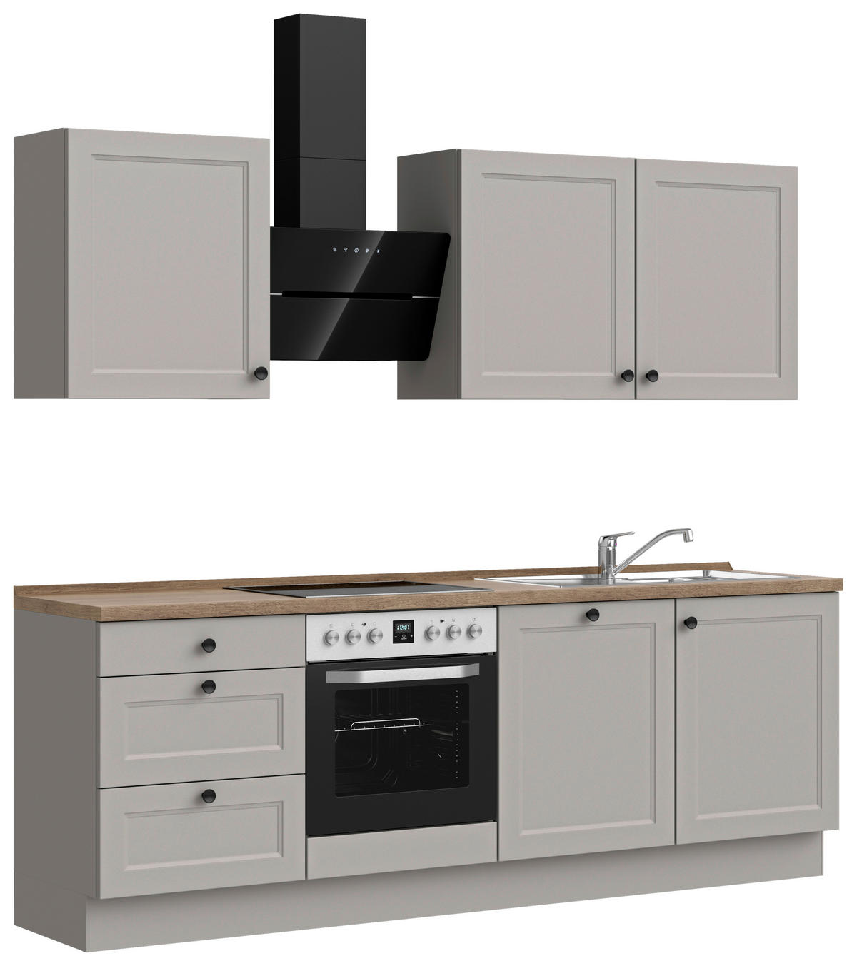 KÜCHENLEERBLOCK 240 cm   in Grau, Eiche dunkel  - Eiche dunkel/Schwarz, MODERN, Holzwerkstoff/Metall (240cm) - Nobilia