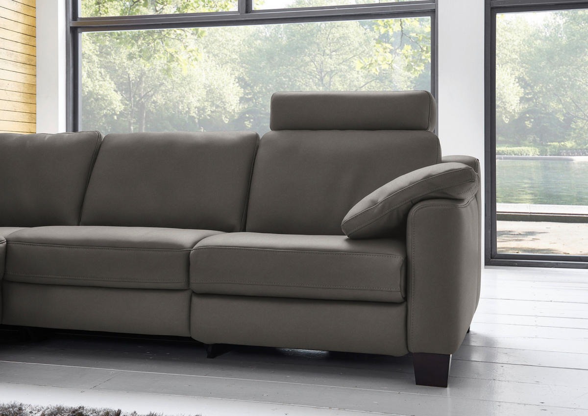 ECKSOFA in Echtleder Graubraun  - Eichefarben/Graubraun, Design, Leder/Holz (235/259cm) - Valdera