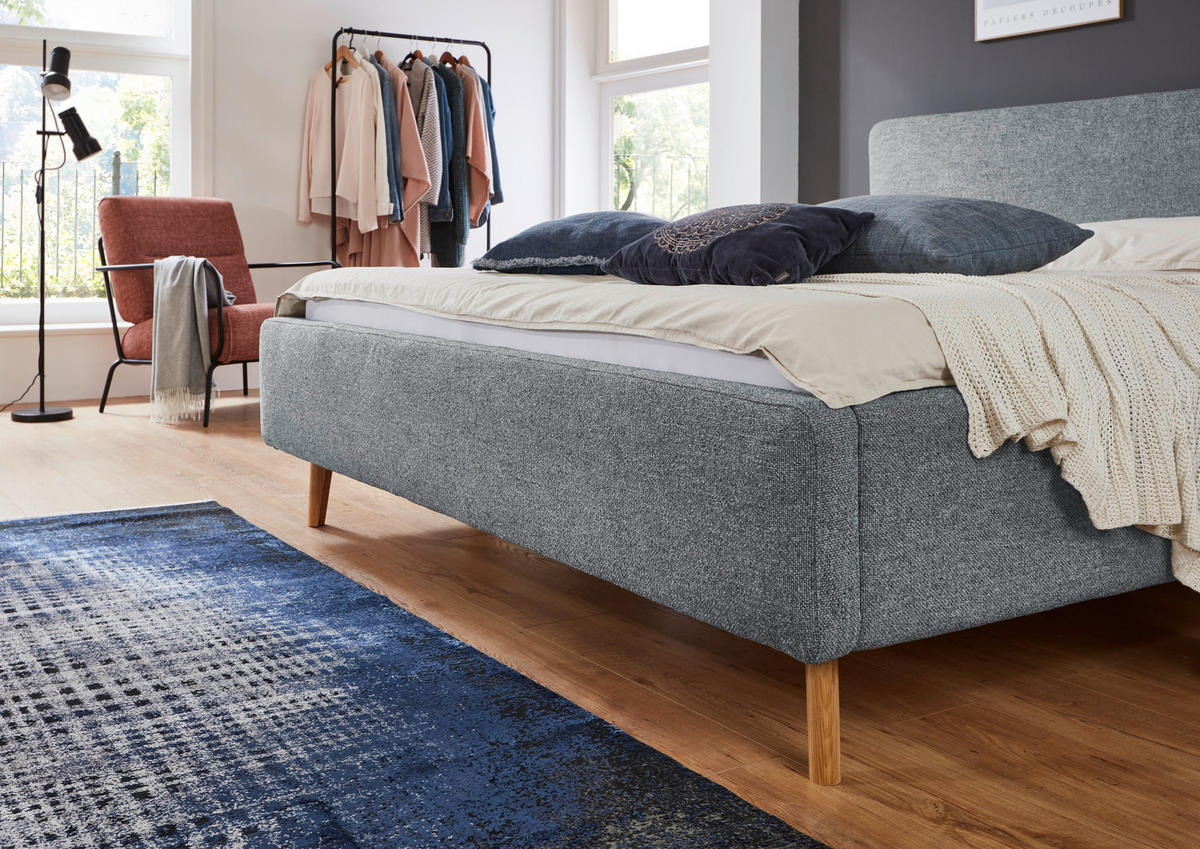 POLSTERBETT 160/200 cm  in Türkis  - Türkis/Eichefarben, Design, Holz/Textil (160/200cm) - MID.YOU