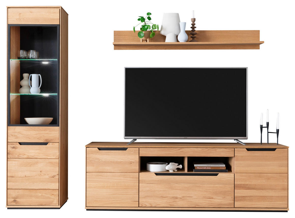 WOHNWAND 285/196/46 cm 3-teilig  in Wildeiche  285/196/46 cm    - Wildeiche/Eichefarben, Natur, Glas/Holz (285/196/46cm) - Linea Natura