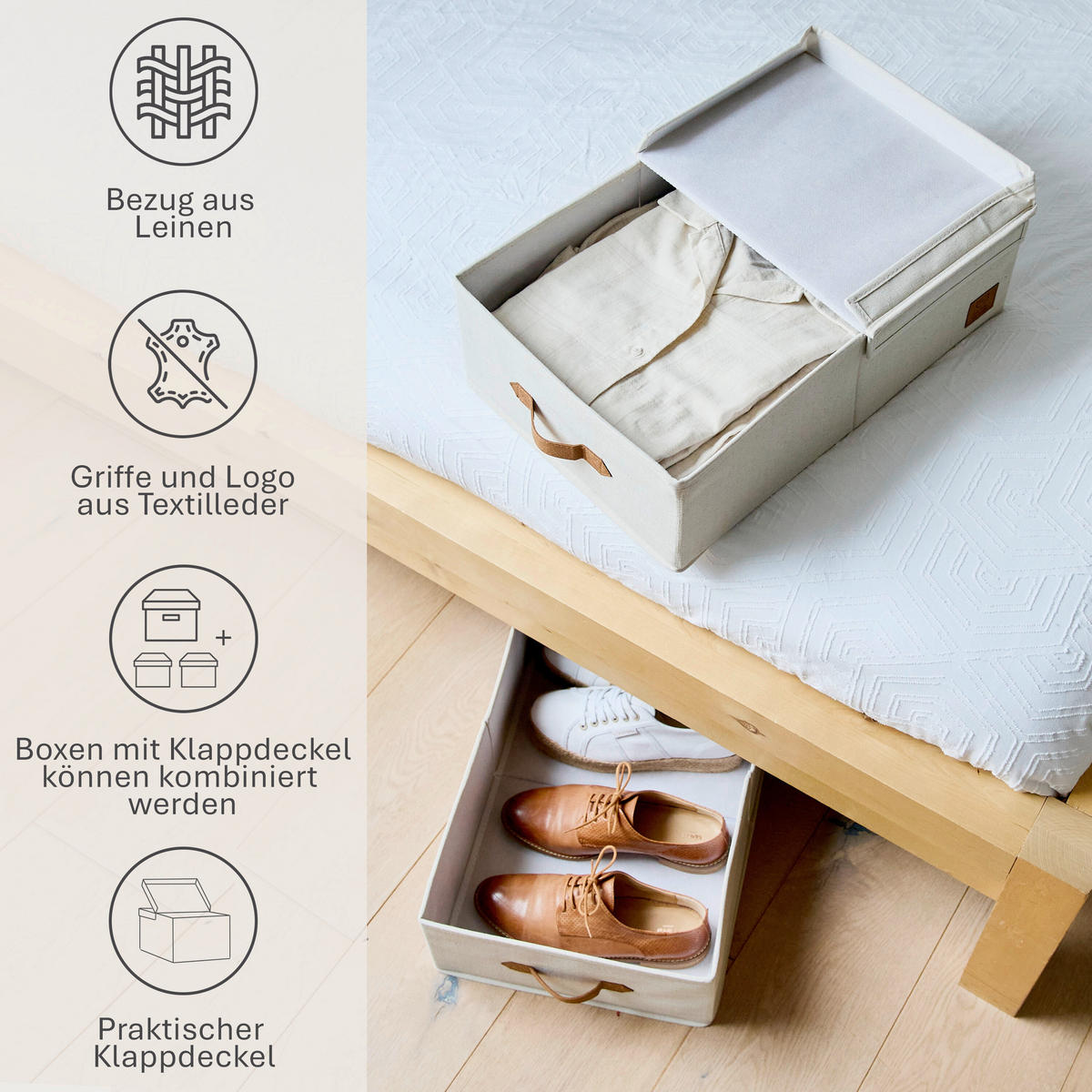 AUFBEWAHRUNGSBOXEN-SET Premium  - Beige, Basics, Textil (50/33/16cm) - Store It