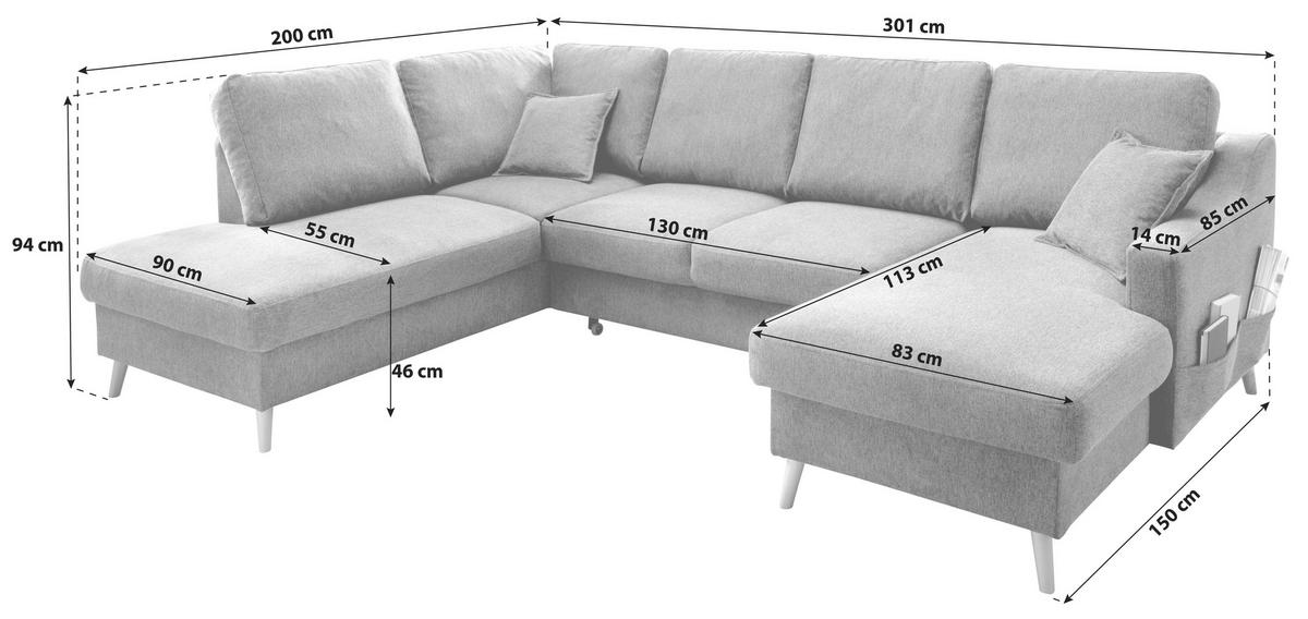 WOHNLANDSCHAFT in Cord Dunkelgrün  - Dunkelgrün/Naturfarben, Konventionell, Holz/Textil (200/301/150cm) - P & B