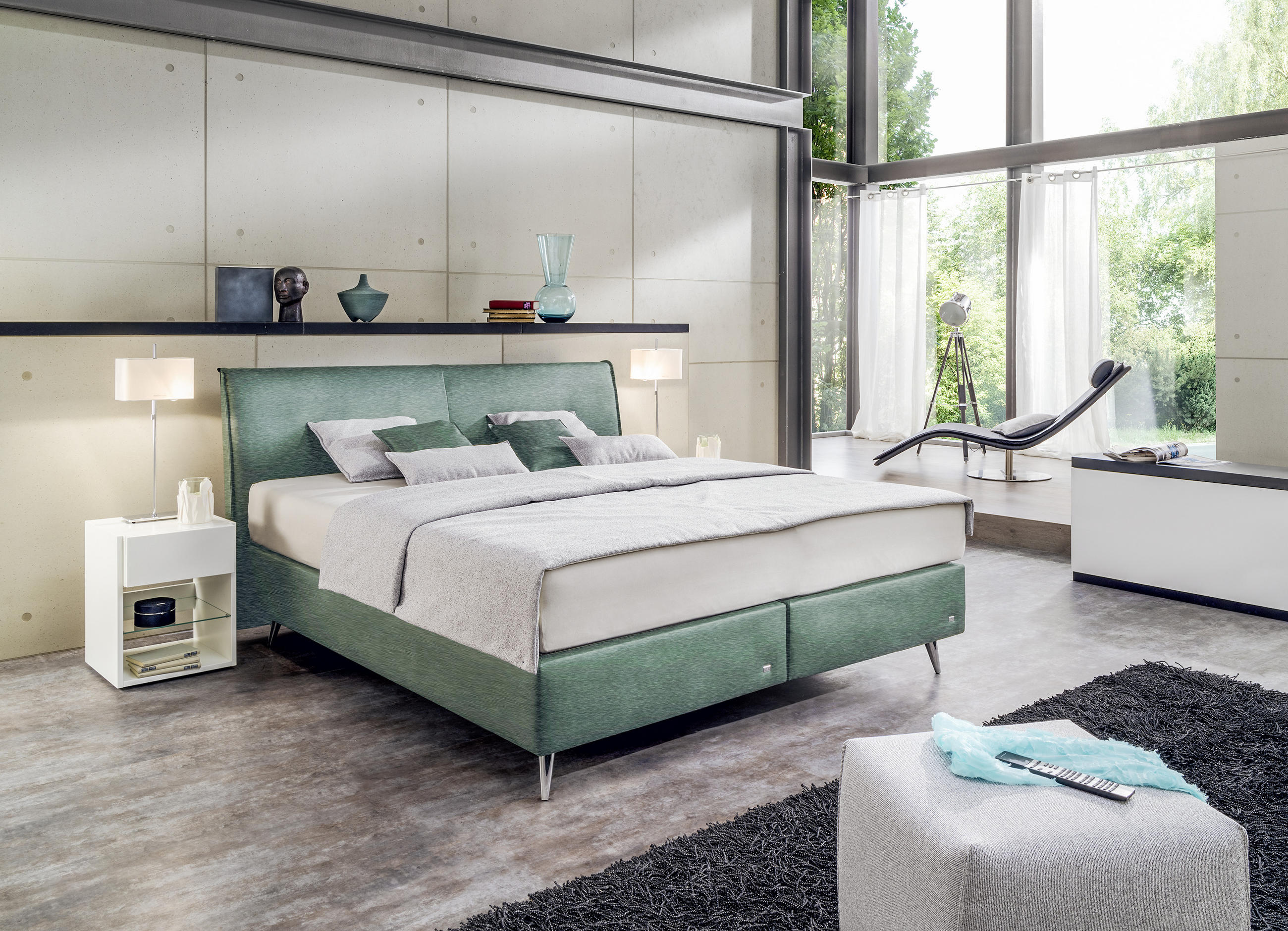 BOXSPRINGBETT 180/200 cm in Petrol - Petrol/Schwarz, Design, Kunststoff/Textil (180/200cm) - RUF Betten