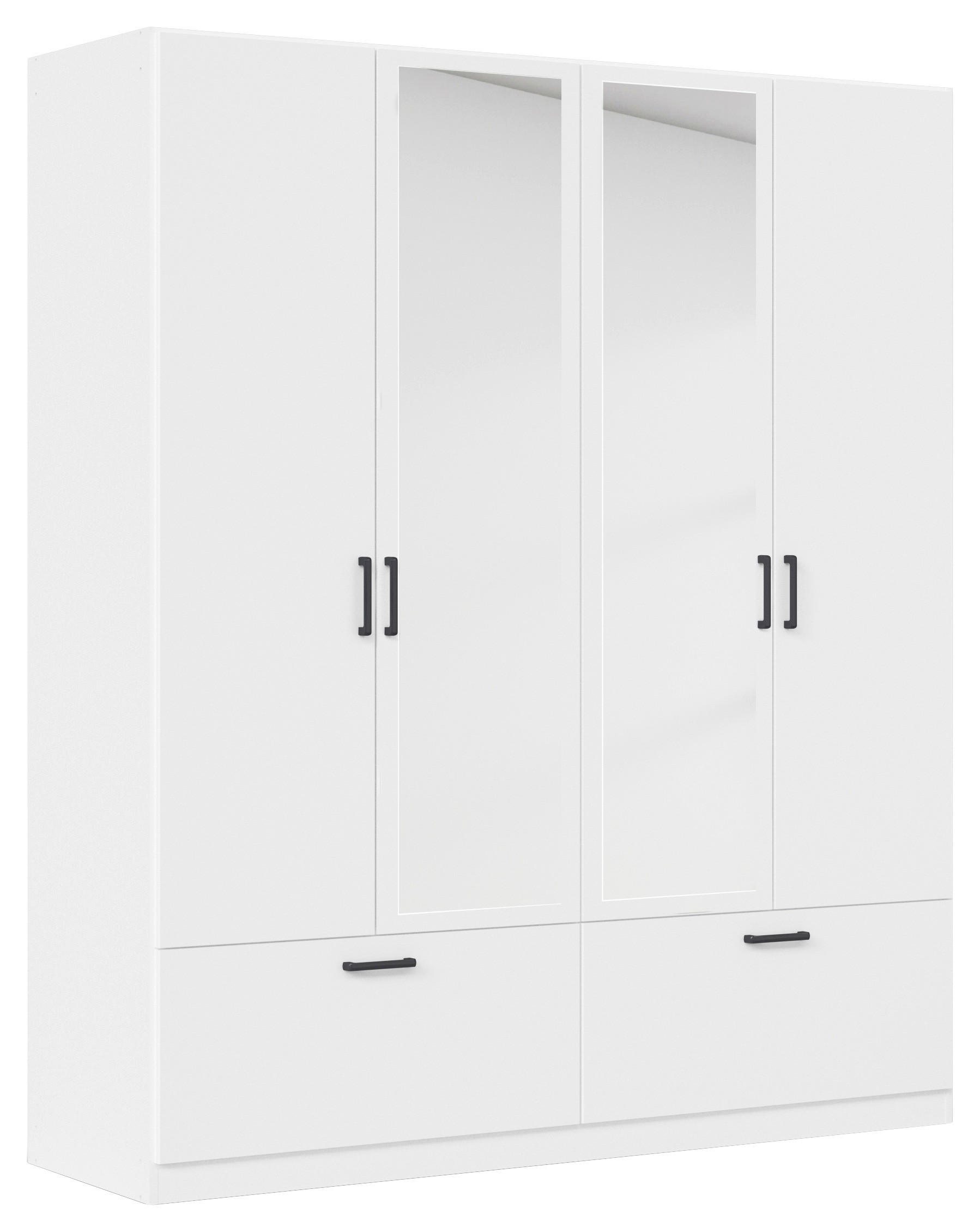 KLEIDERSCHRANK 181/210/54 cm,  in Weiß, 4-türig  - Weiß/Grau, Basics, Holzwerkstoff/Metall (181/210/54cm) - Rauch Möbel