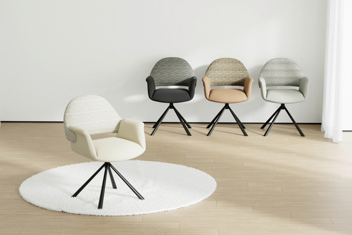 ARMLEHNSTUHL  Sitzfläche 360° drehbar, inklusive Armlehnen, automatische Rückholfunktion Webstoff Echtleder  - Beige/Schwarz, Design, Leder/Textil (62,5/86/64cm) - Novel