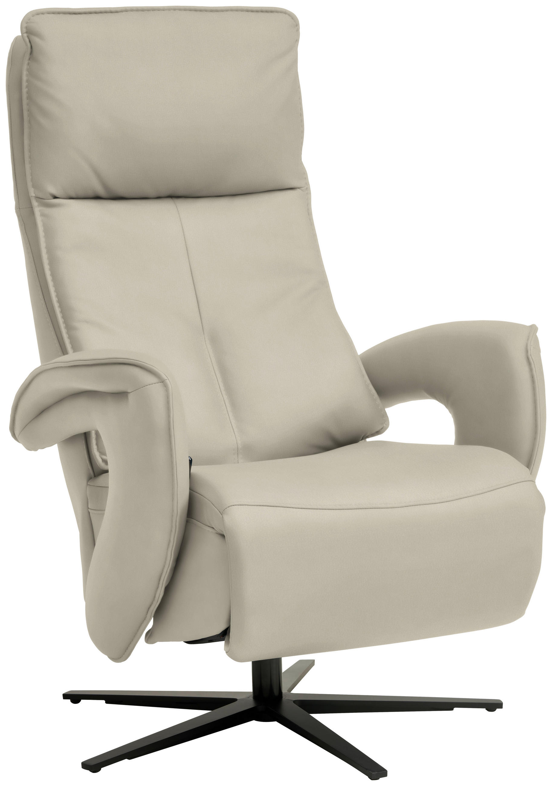 RELAXSESSEL in Leder Ecru  - Ecru/Schwarz, Design, Leder/Metall (77/119/87cm) - Valdera