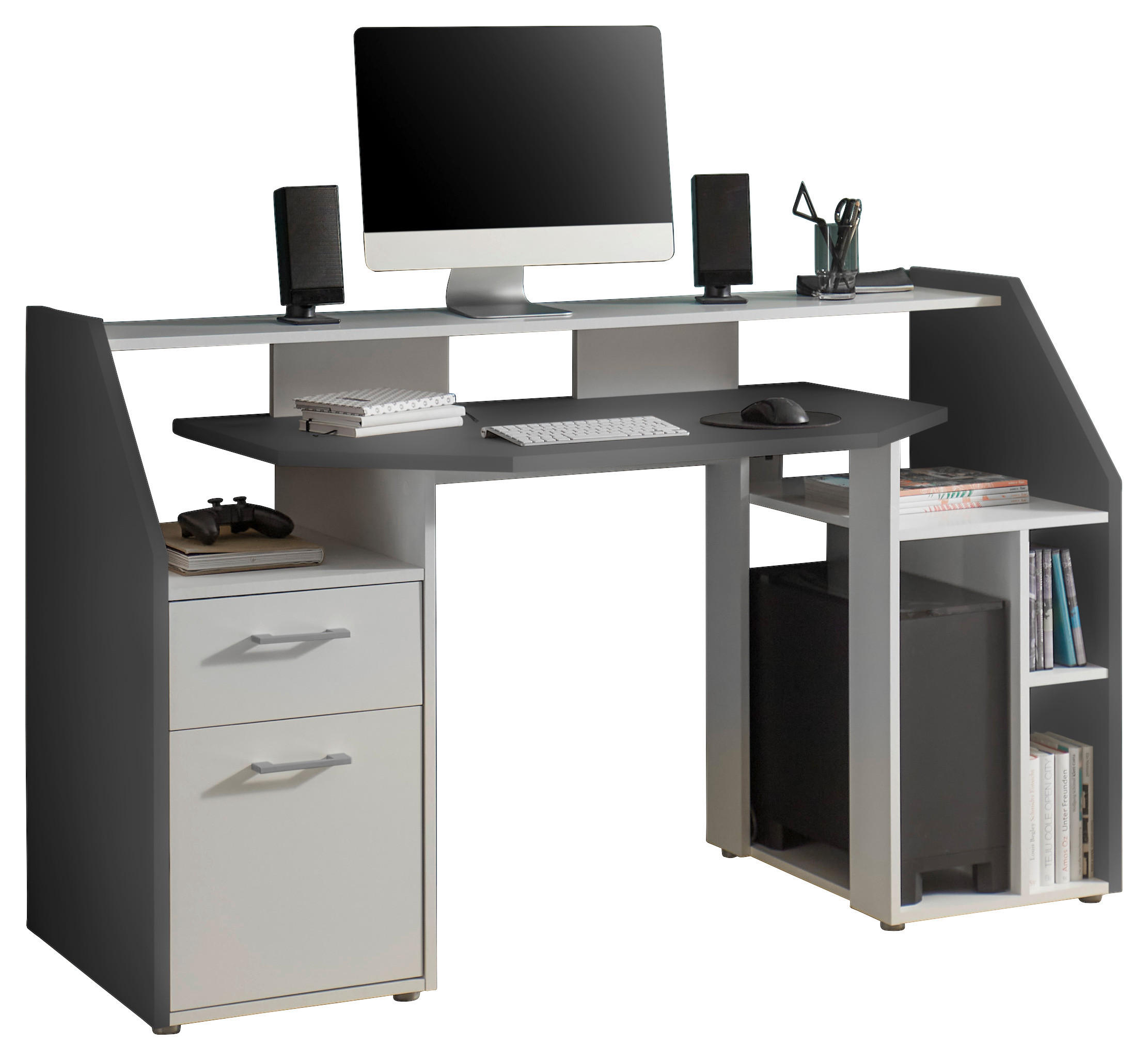 MASĂ DE BIROU PENTRU TINERET in material pe bază de lemn 160/97/67 cm  - alb/grafit, Modern, plastic/material pe bază de lemn (160/97/67cm) - Carryhome