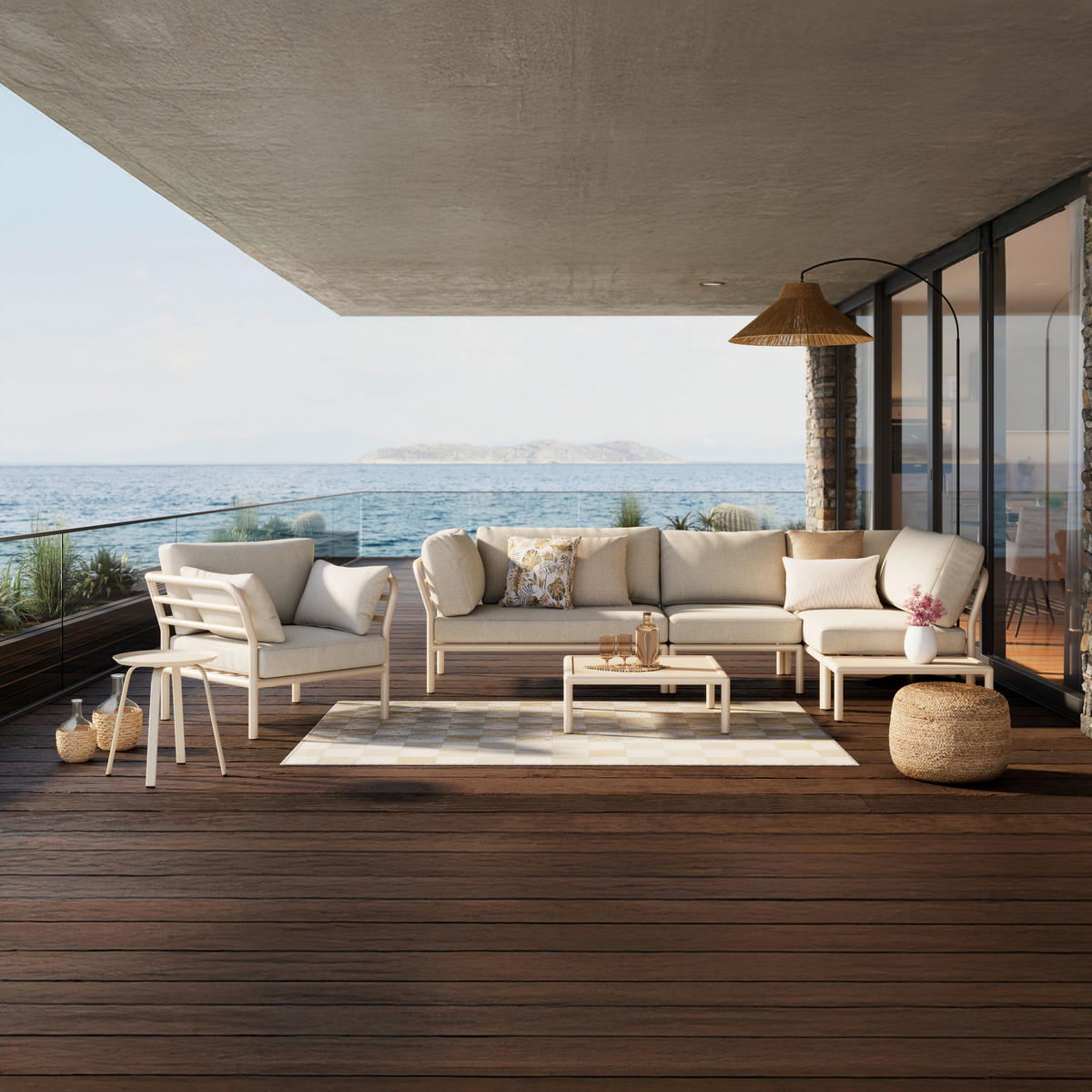 LOUNGEGARNITUR Aluminium  - Sandfarben/Beige, Design, Textil/Metall (289/69/169cm) - Amatio