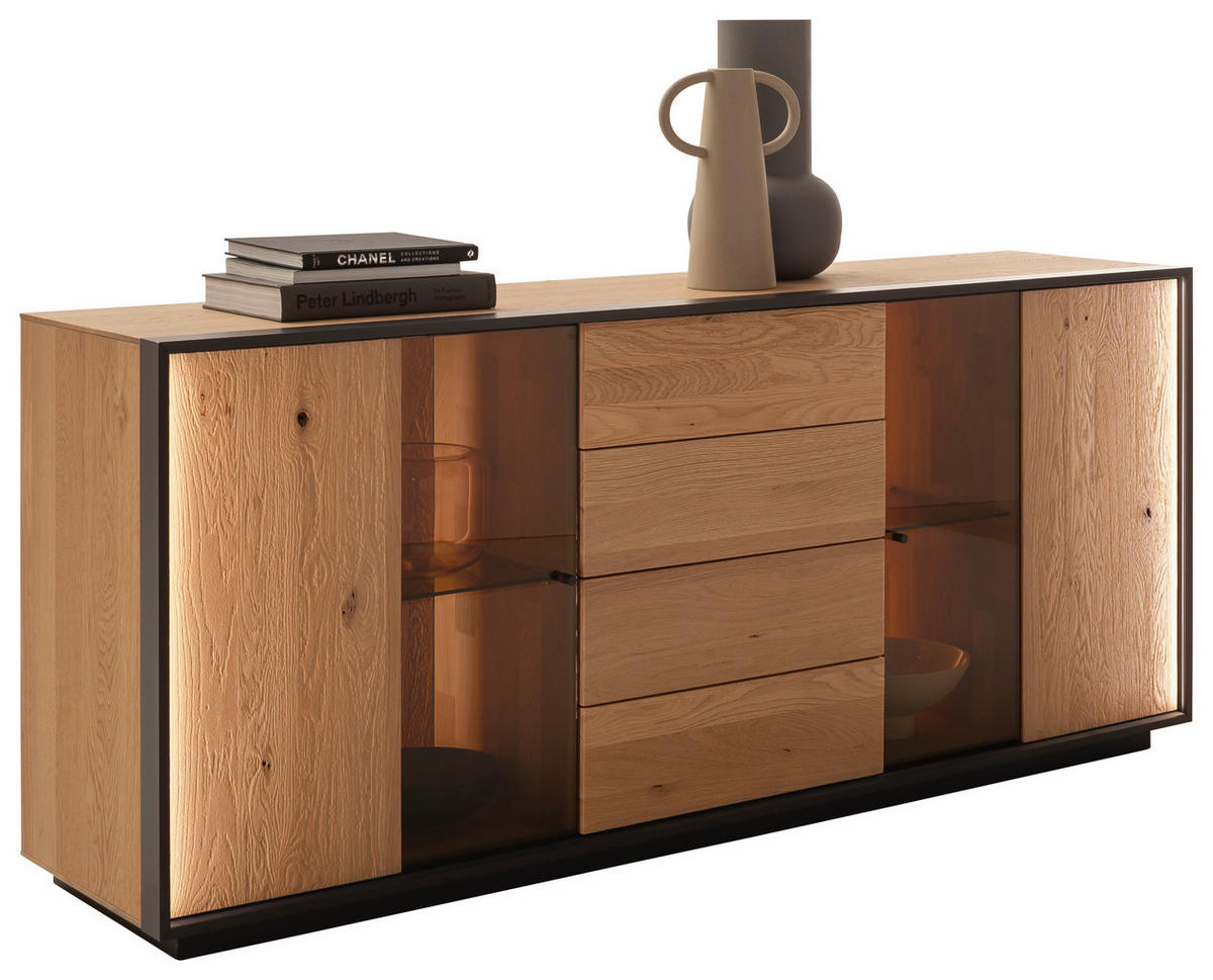 SIDEBOARD Eichefarben  192/82/45 cm  - Eichefarben/Anthrazit, Design, Glas/Holz (192/82/45cm) - Schöner Wohnen